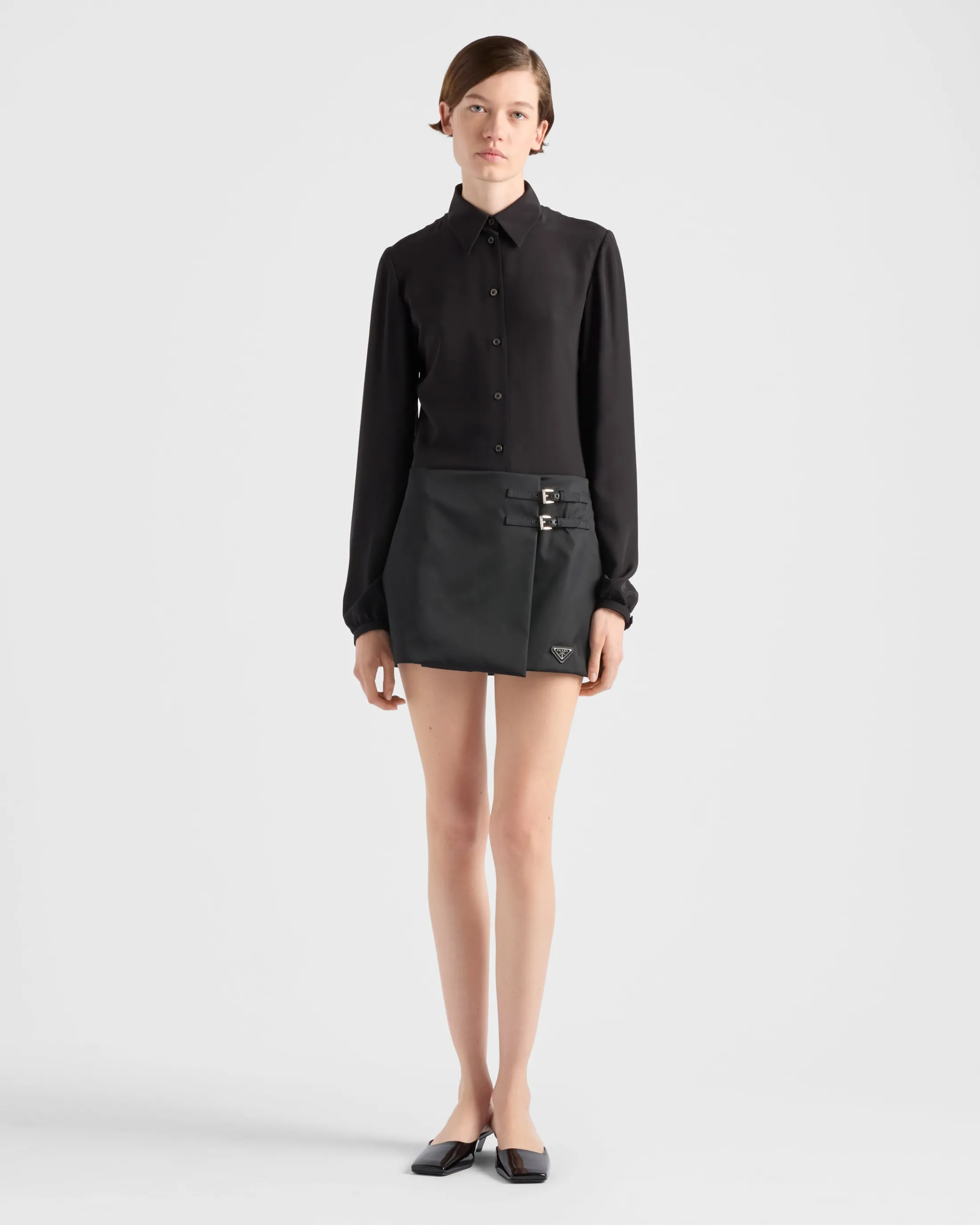 Prada Re-Nylon wraparound miniskirt Black Outlet