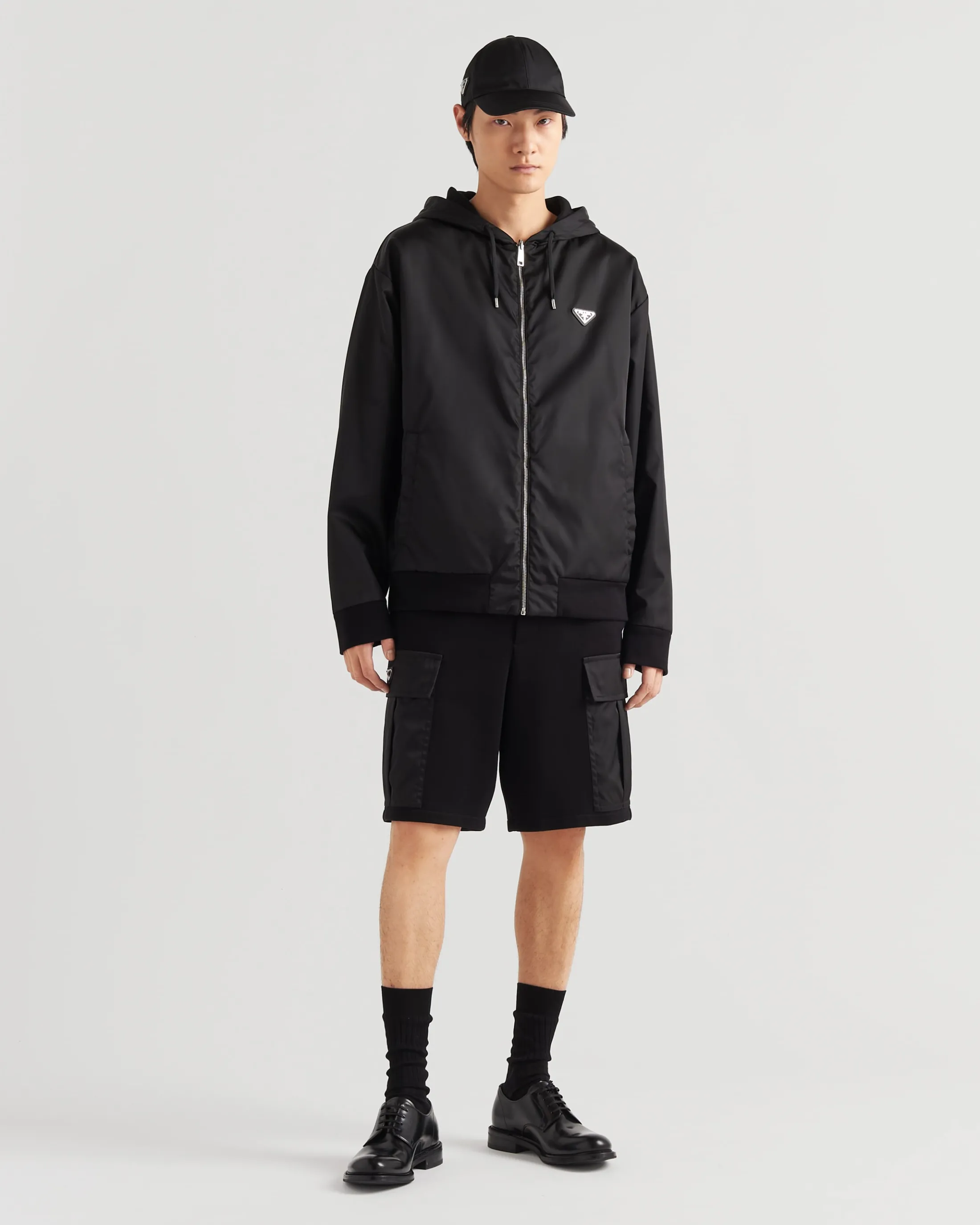 Prada Reversible cotton fleece and Re-Nylon hoodie Black/black Sale