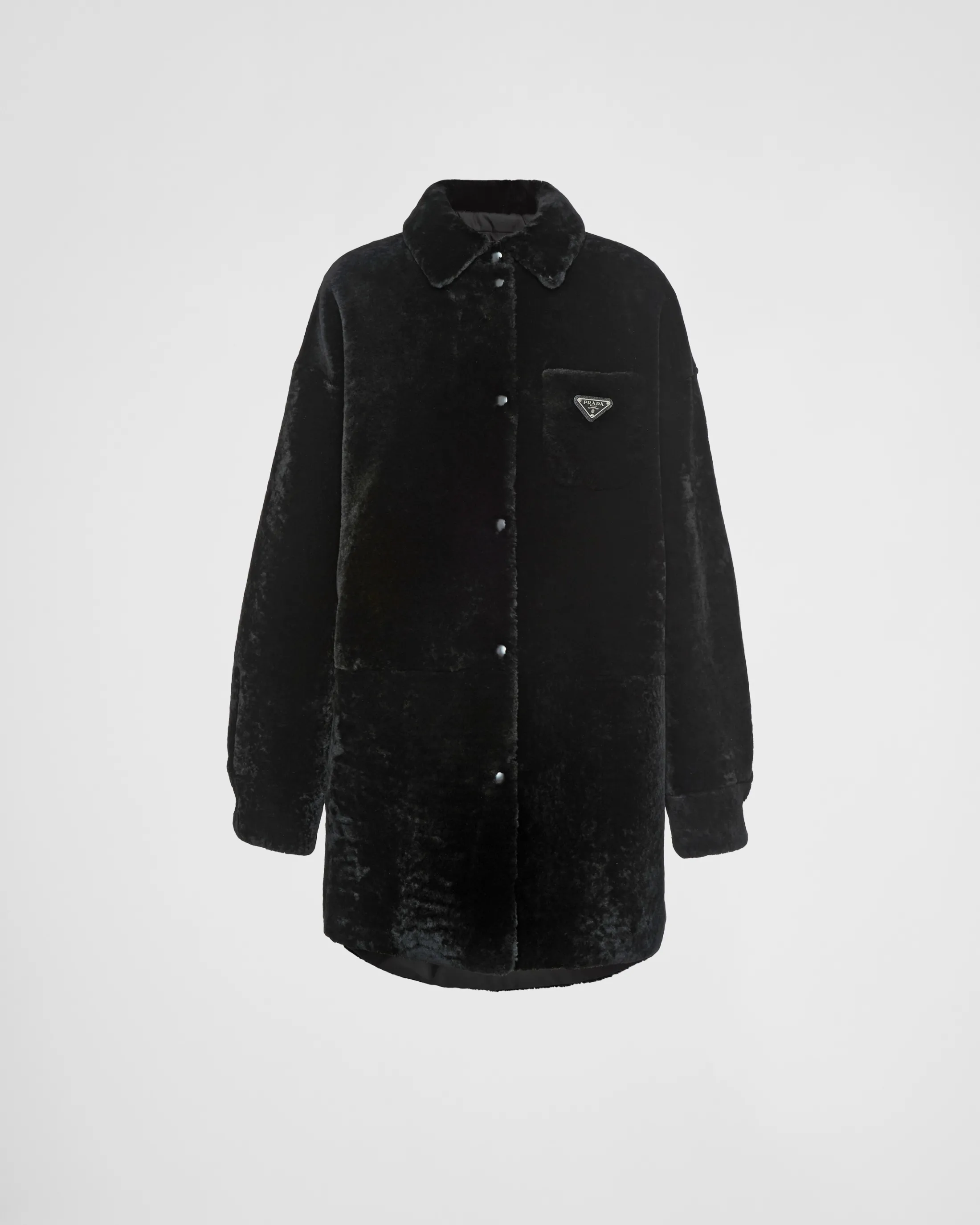 Prada Reversible gabardine and shearling coat Black Best Sale