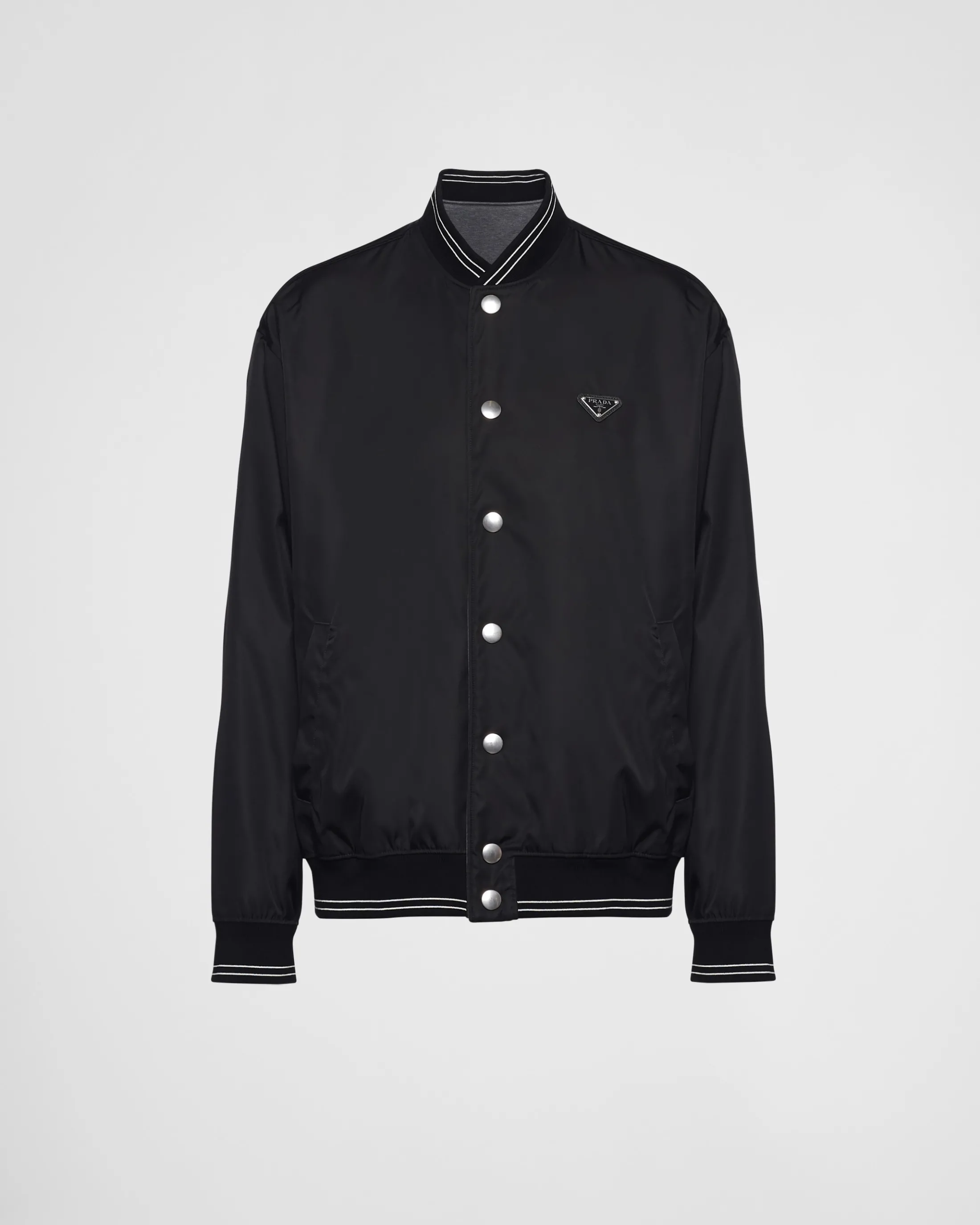 Prada Reversible Re-Nylon and cotton fleece bomber jacket Black/slategray Online