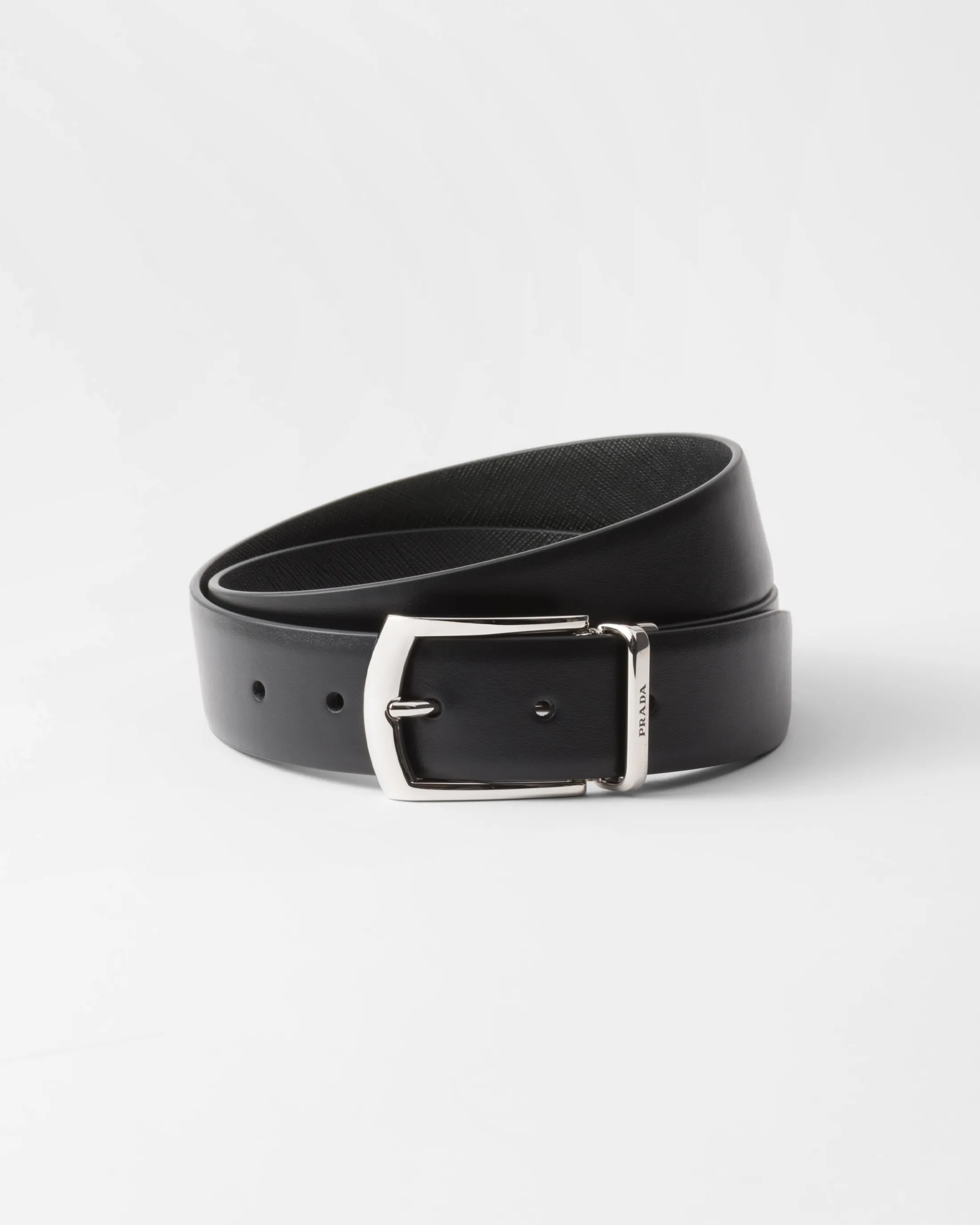 Prada Reversible Saffiano and leather belt Black Discount