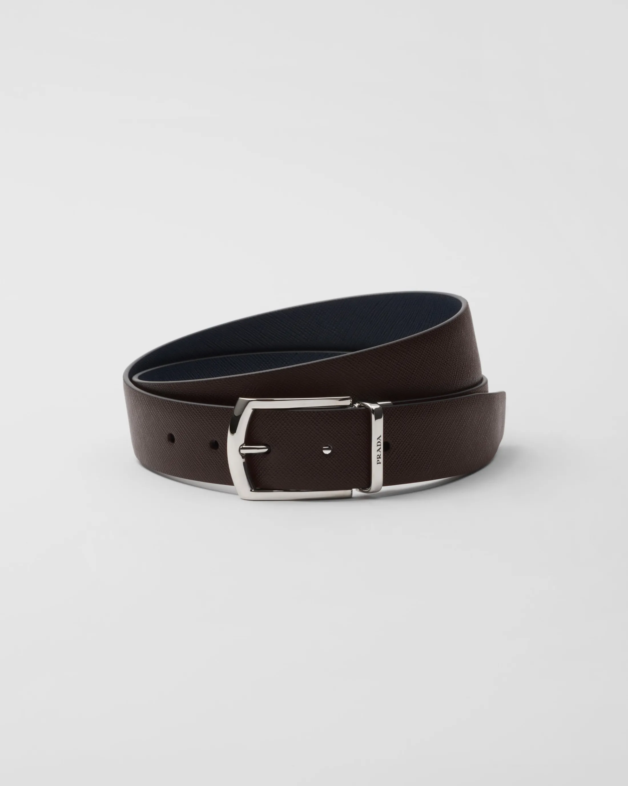 Prada Reversible Saffiano leather belt Coffee/balticblue New