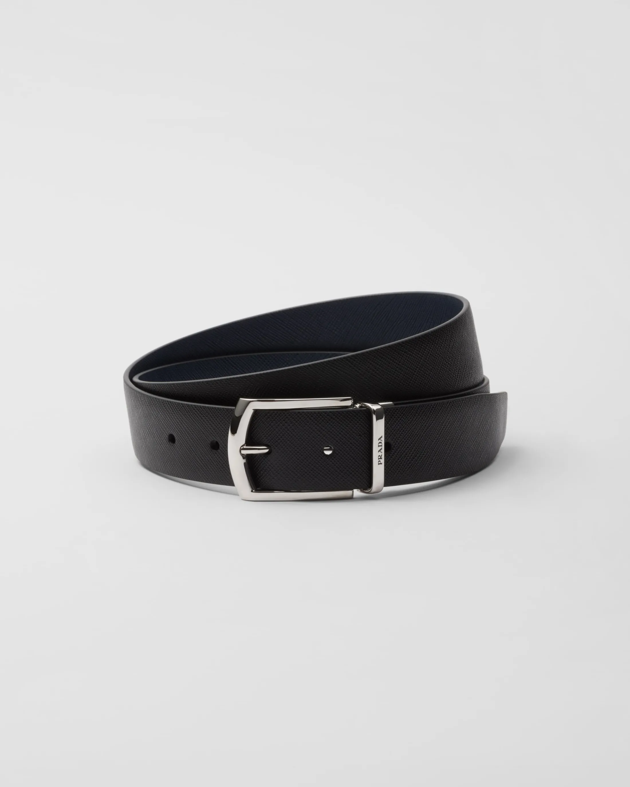 Prada Reversible Saffiano leather belt Black/balticblue Clearance