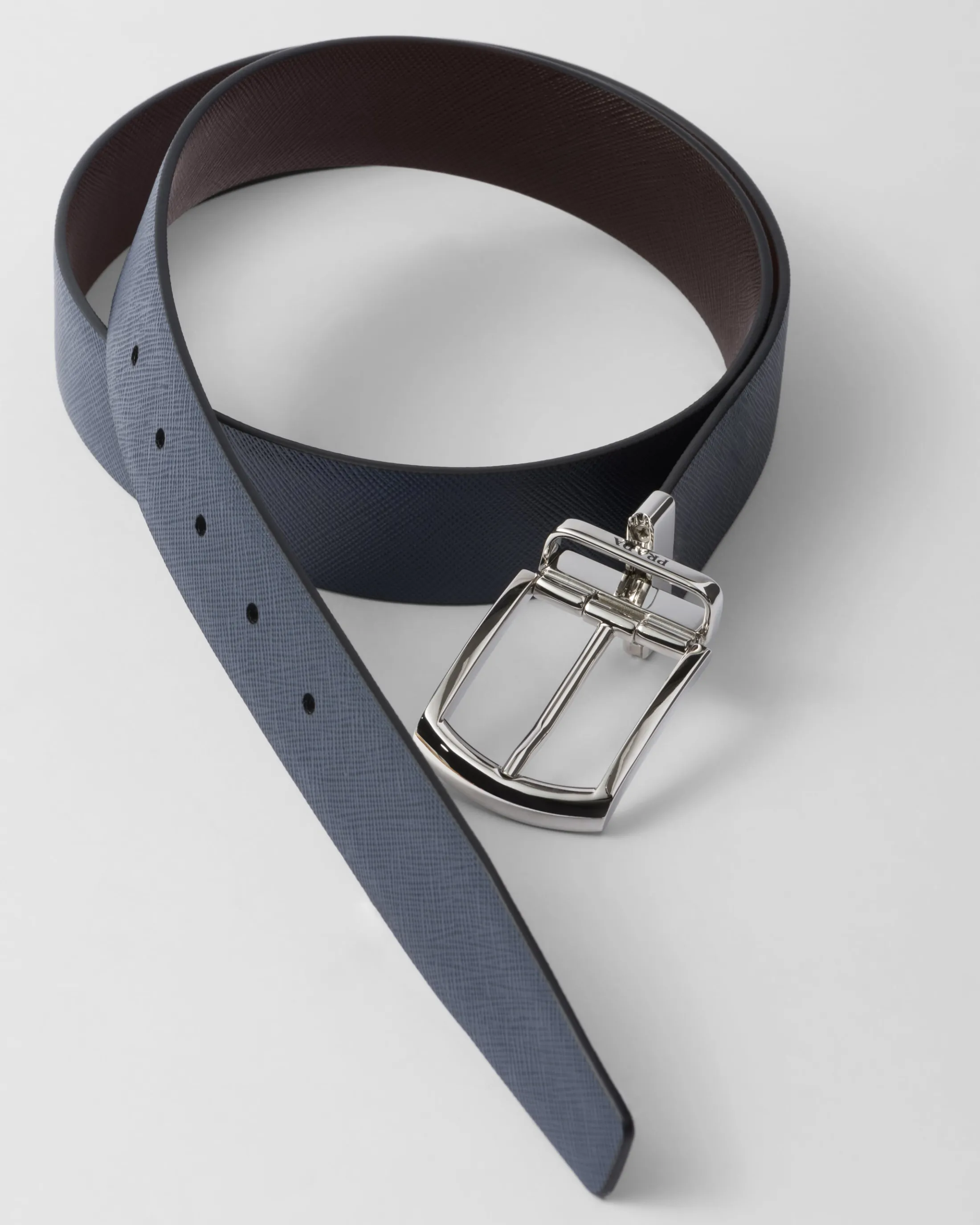 Prada Reversible Saffiano leather belt Coffee/balticblue New