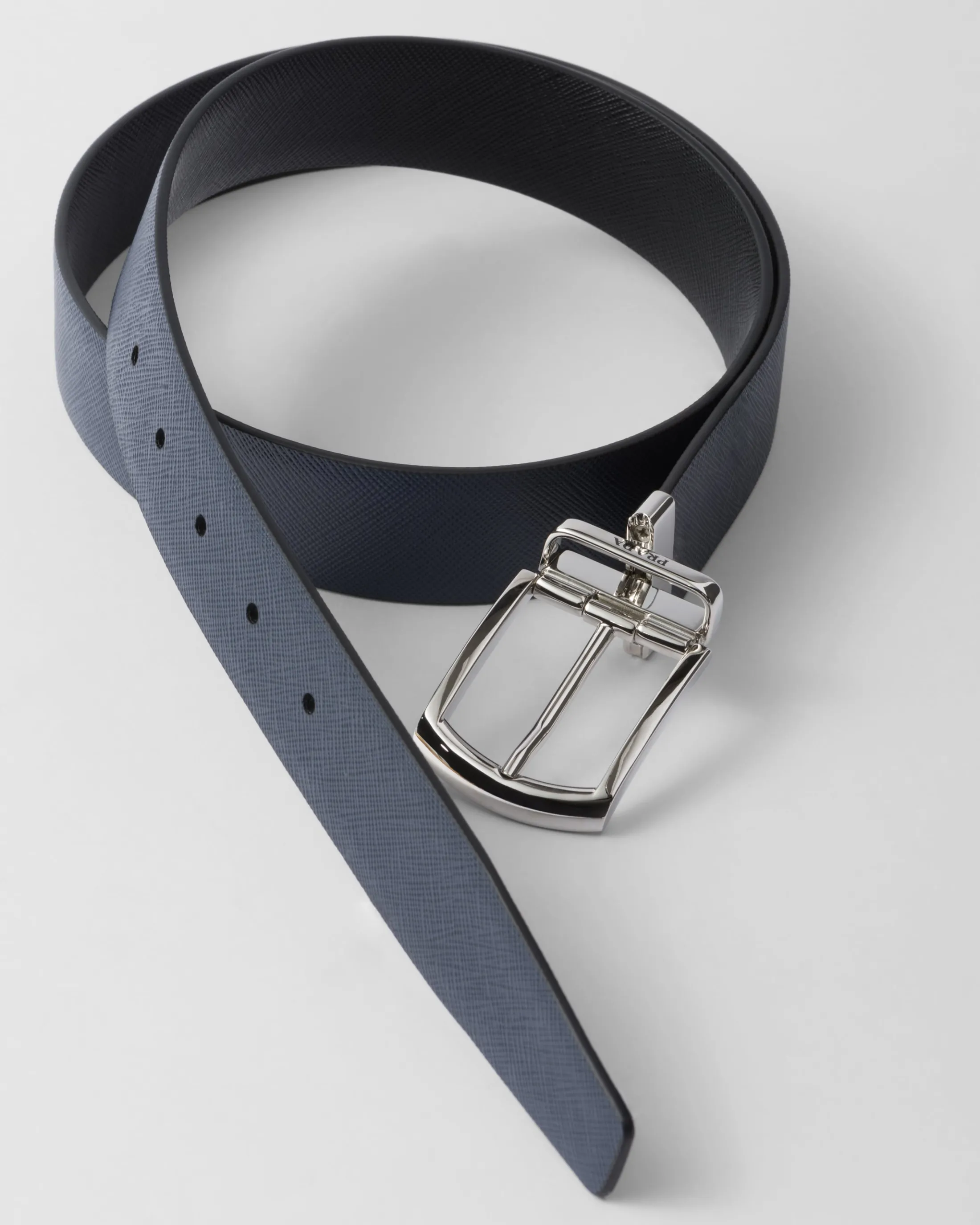 Prada Reversible Saffiano leather belt Black/balticblue Clearance