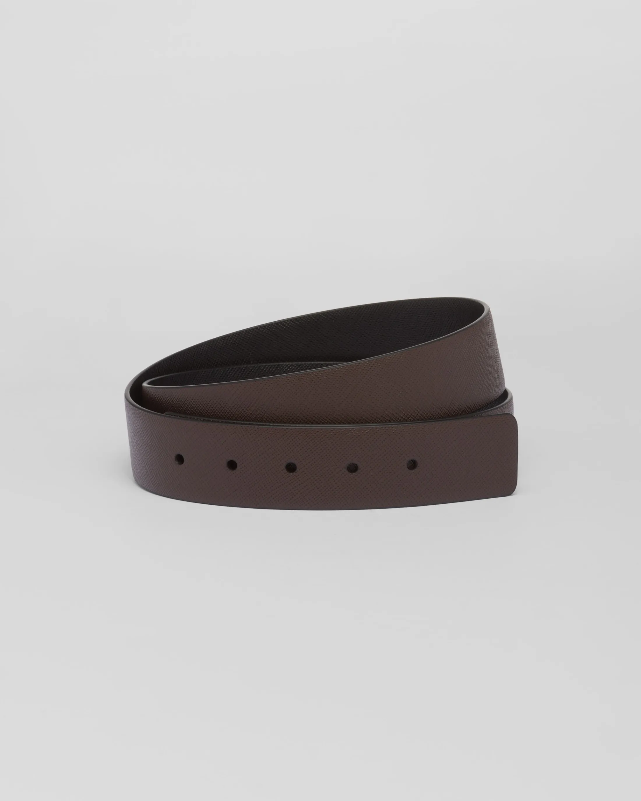 Prada Reversible Saffiano leather belt strap Coffee Cheap