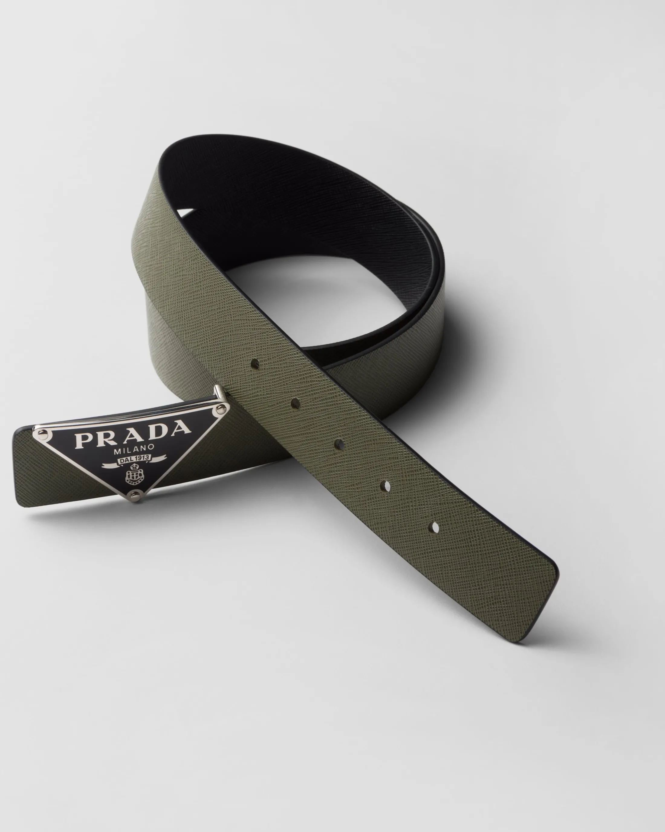 Prada Reversible Saffiano leather belt strap Loden/black Outlet