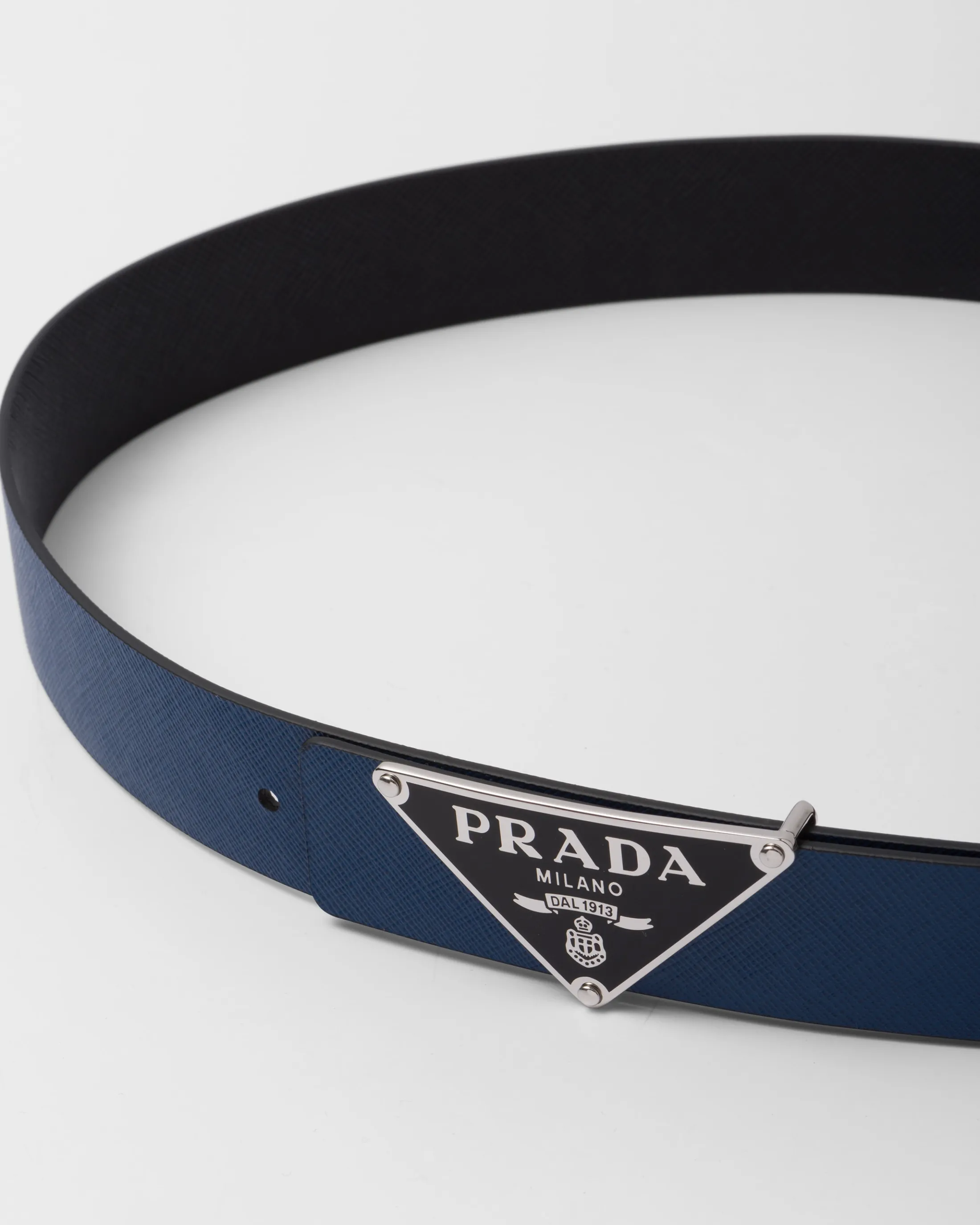 Prada Reversible Saffiano leather belt strap Bluette/black Best