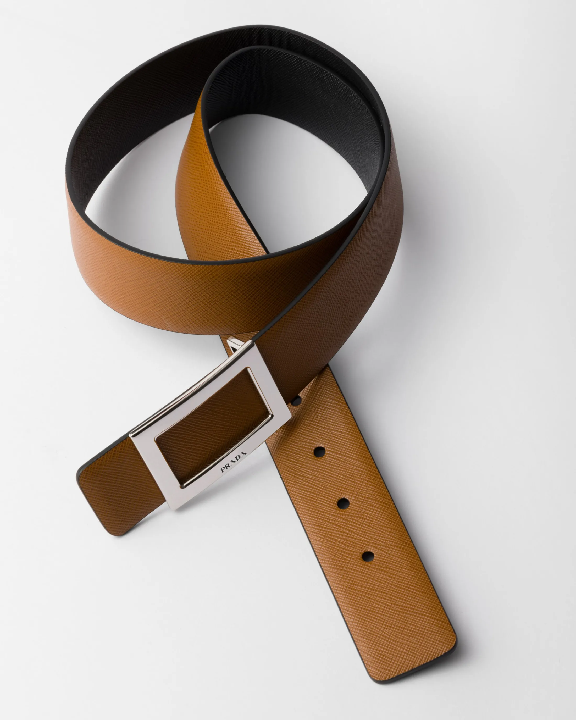 Prada Reversible Saffiano leather belt strap Tobacco/black Outlet