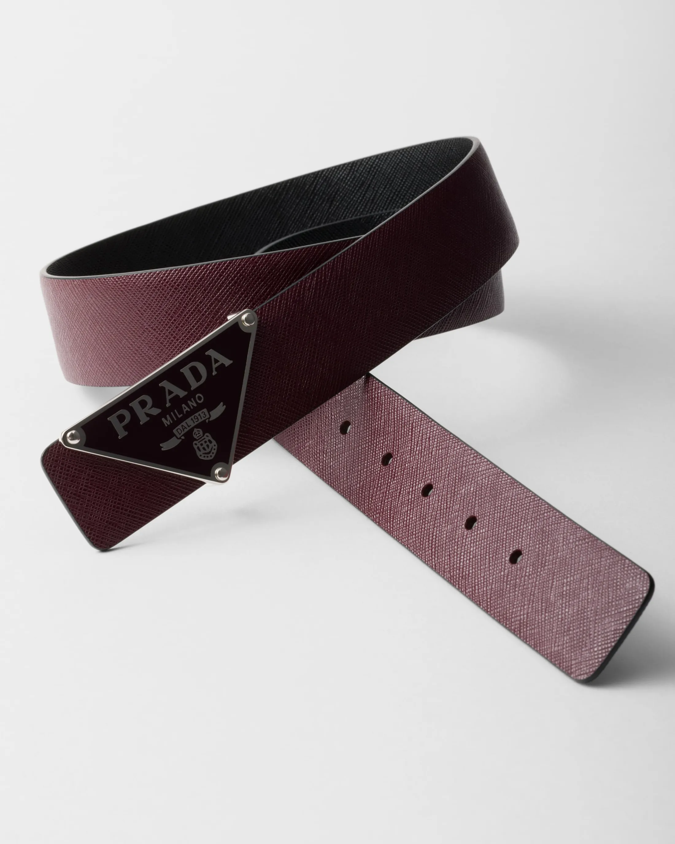 Prada Reversible Saffiano leather belt strap Garnetred/black Hot