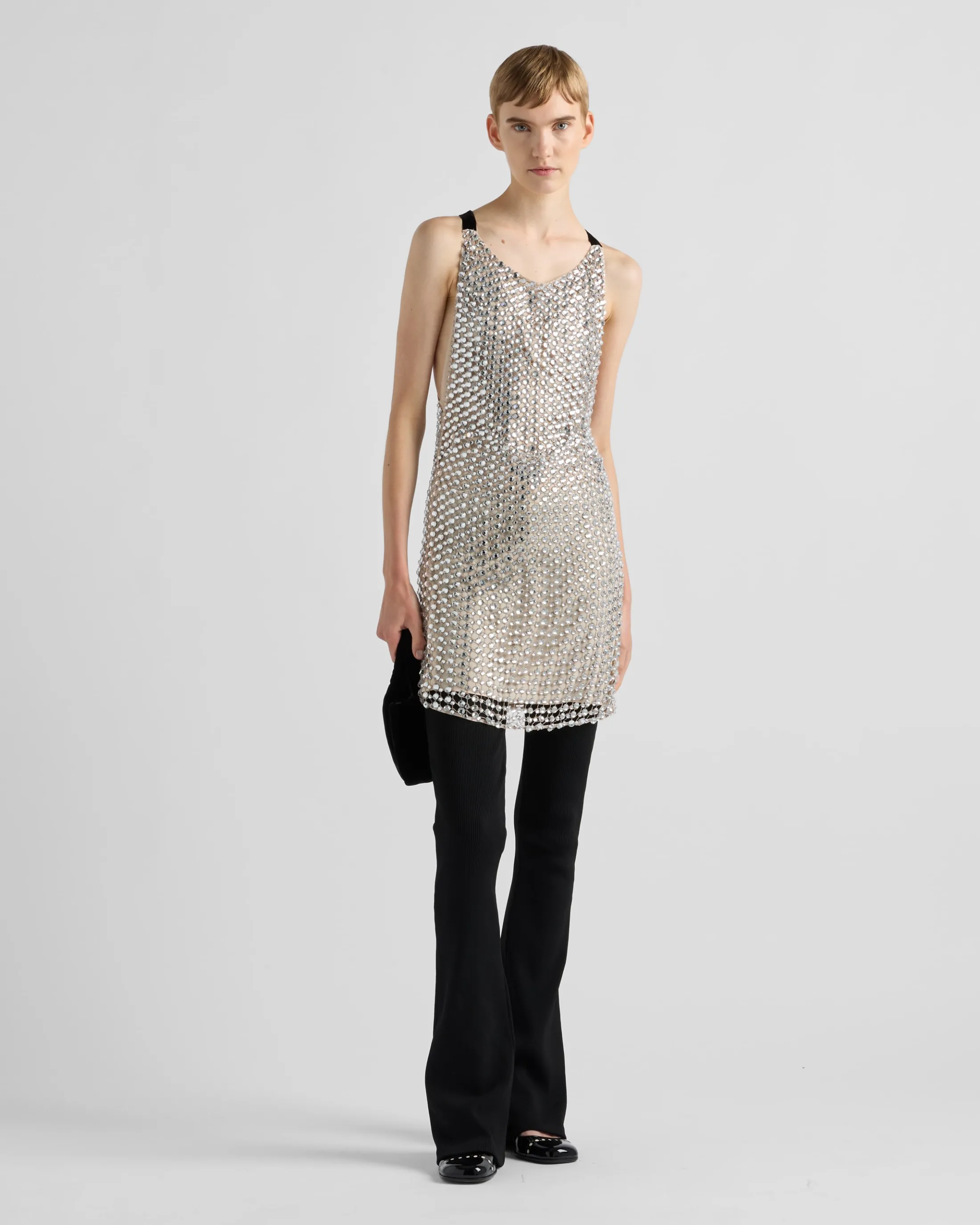 Prada Rhinestone net embroidered mini-dress Crystal Hot