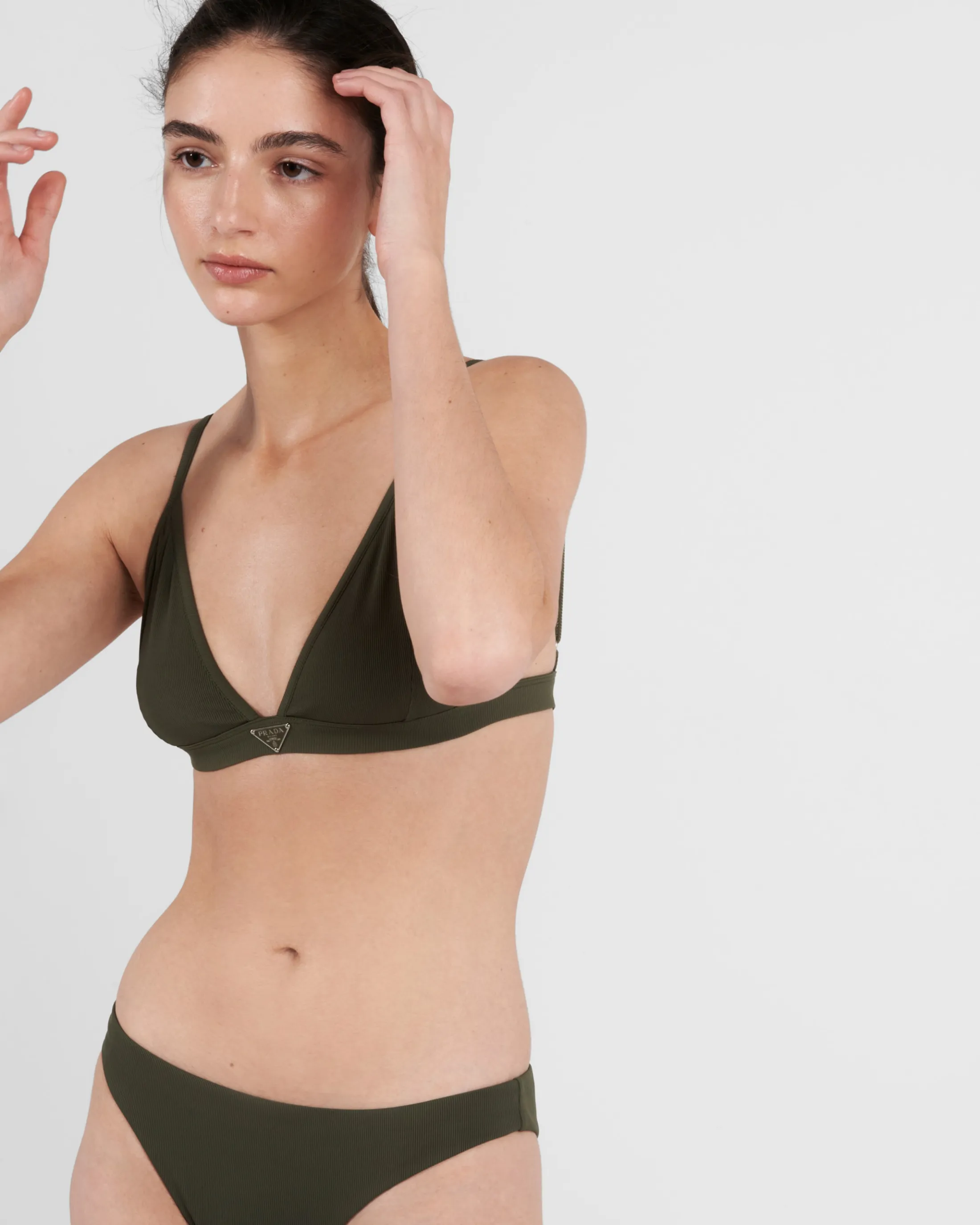 Prada Ribbed knit bikini bottom Camouflagegreen Discount