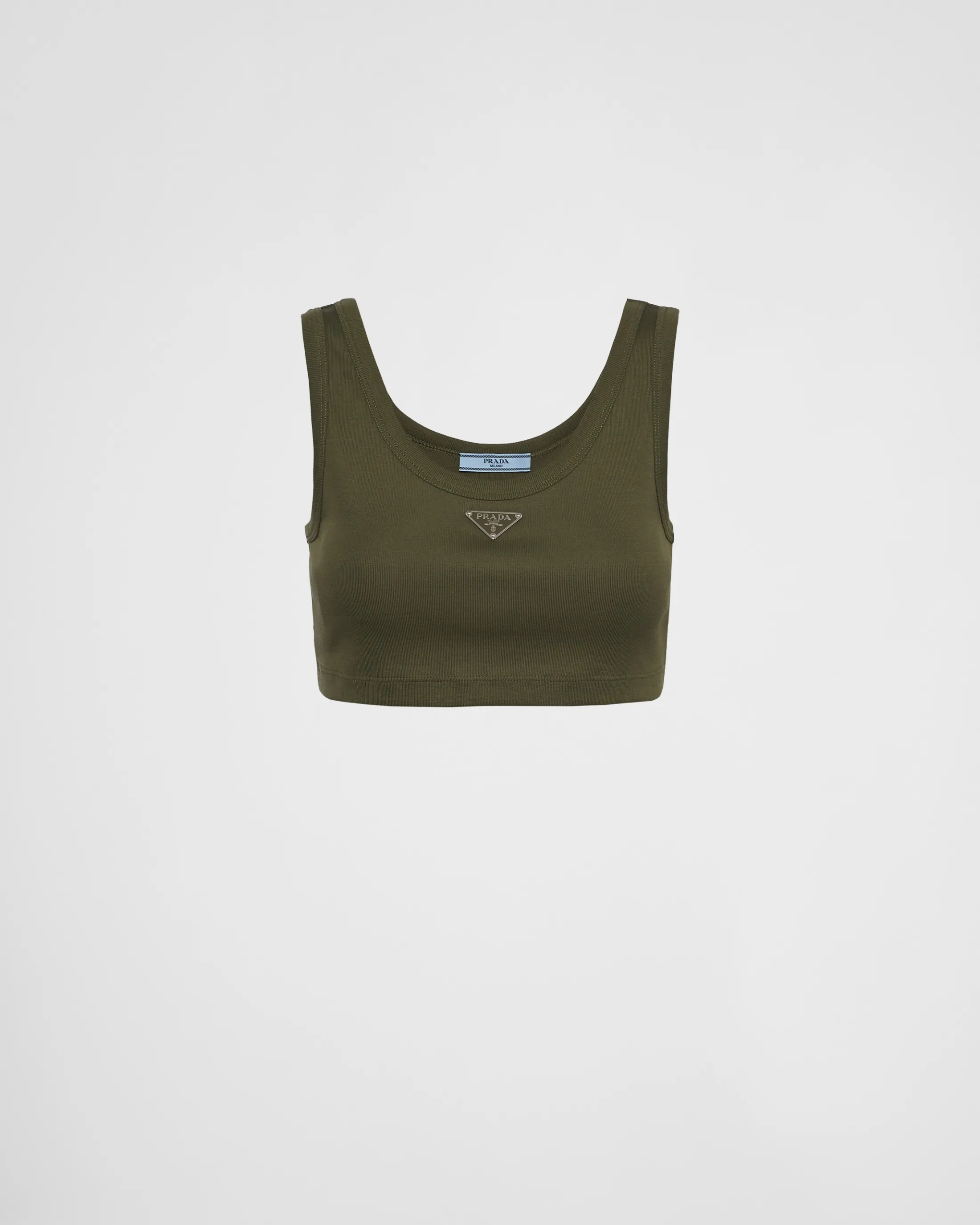 Prada Ribbed knit crop top Camouflagegreen Discount