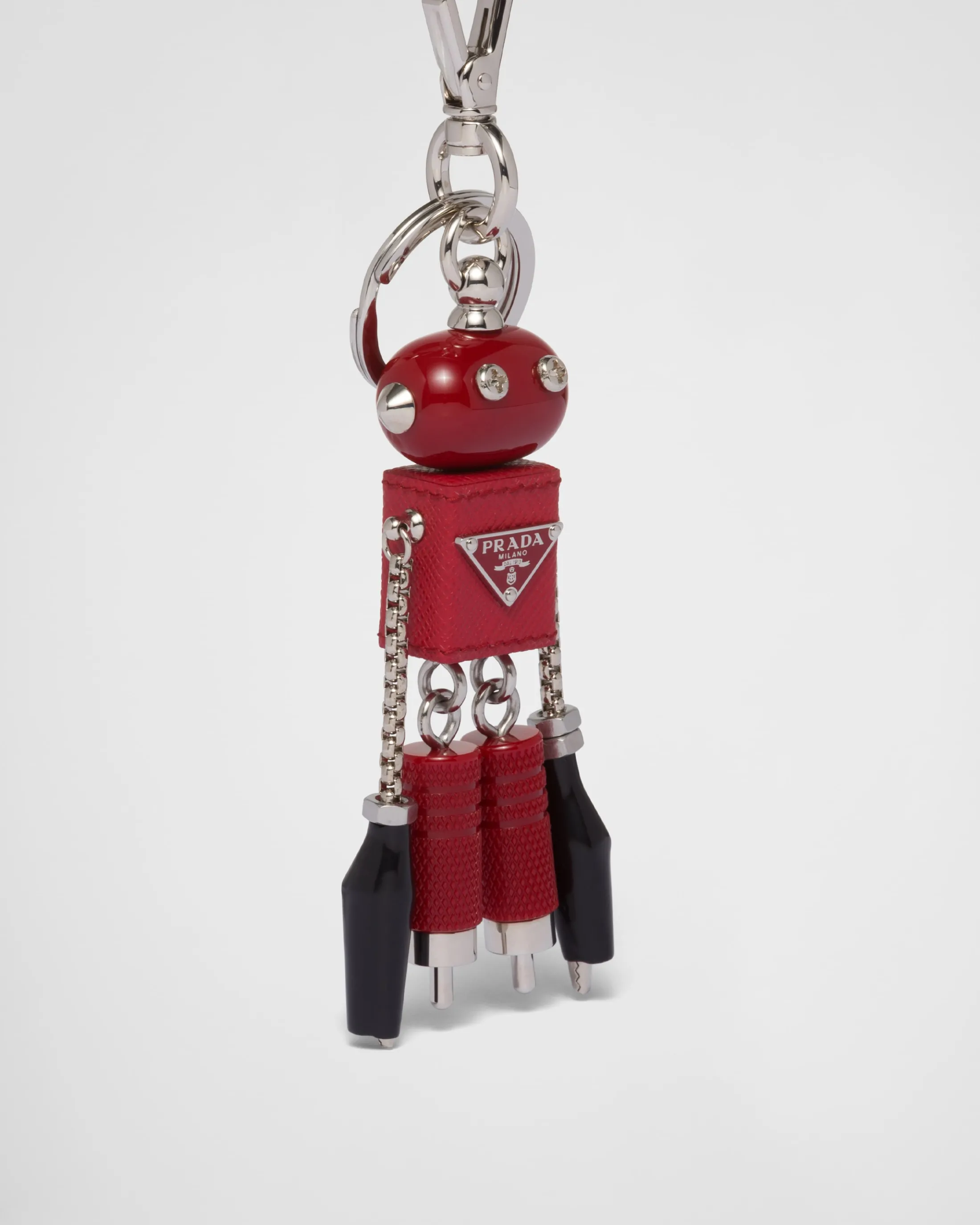 Prada Robot Saffiano leather bag charm Fieryred Clearance