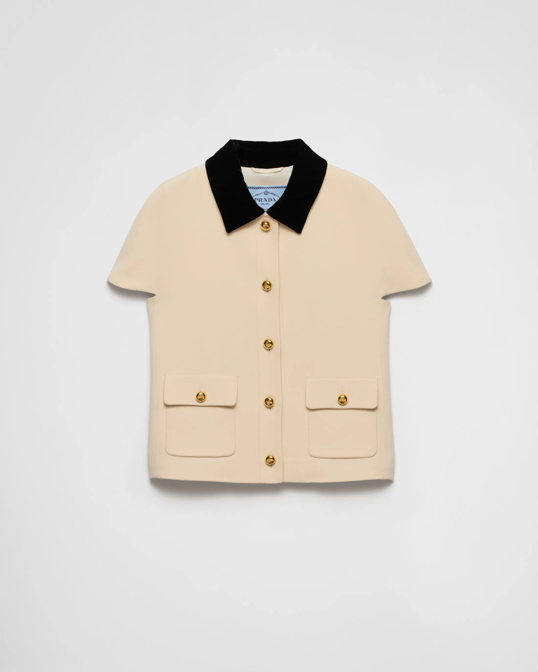 Prada Sablé compact short-sleeved jacket Natural Flash Sale