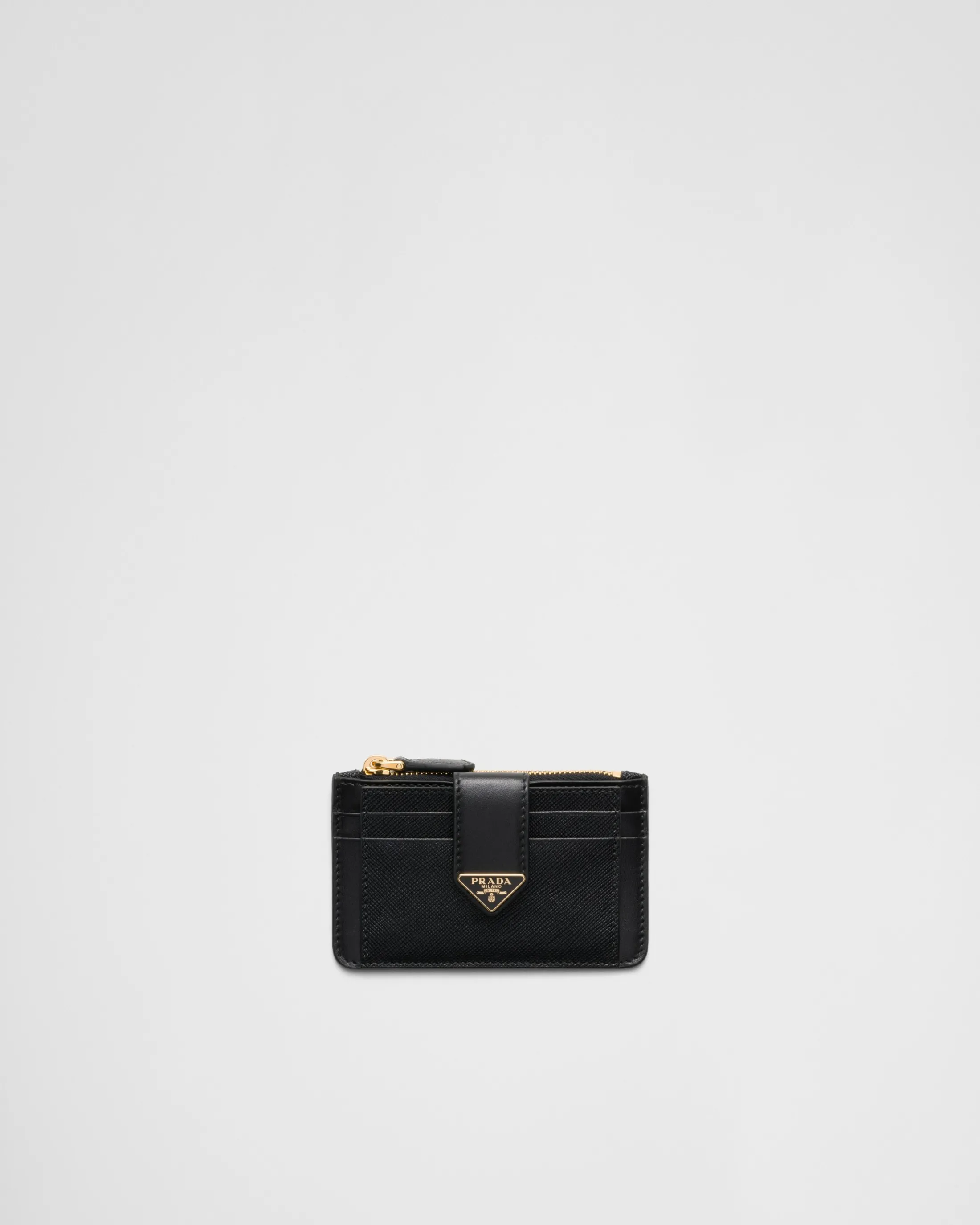 Prada Saffiano and smooth leather card holder Black Hot