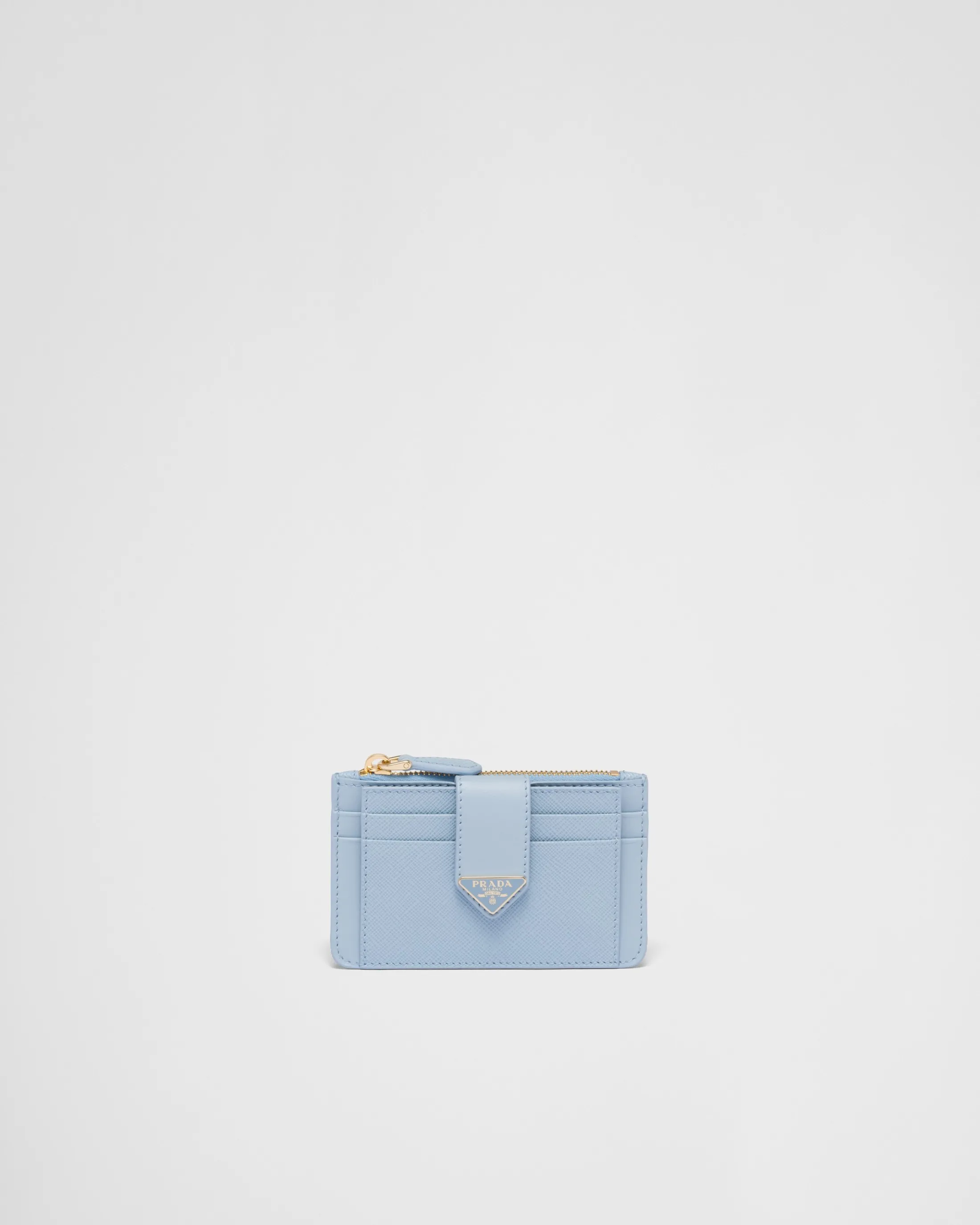 Prada Saffiano and smooth leather card holder Lightblue Discount