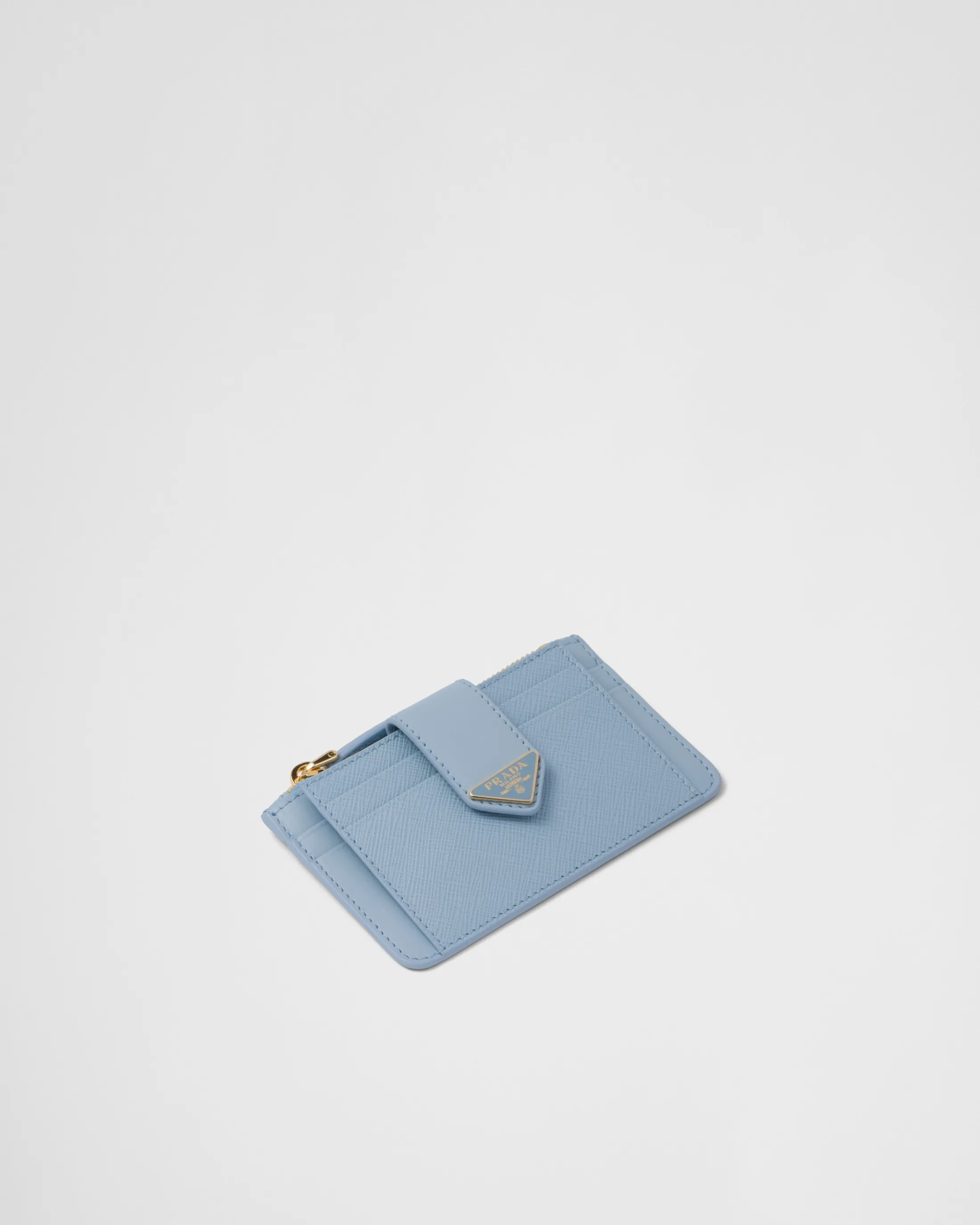 Prada Saffiano and smooth leather card holder Lightblue Discount