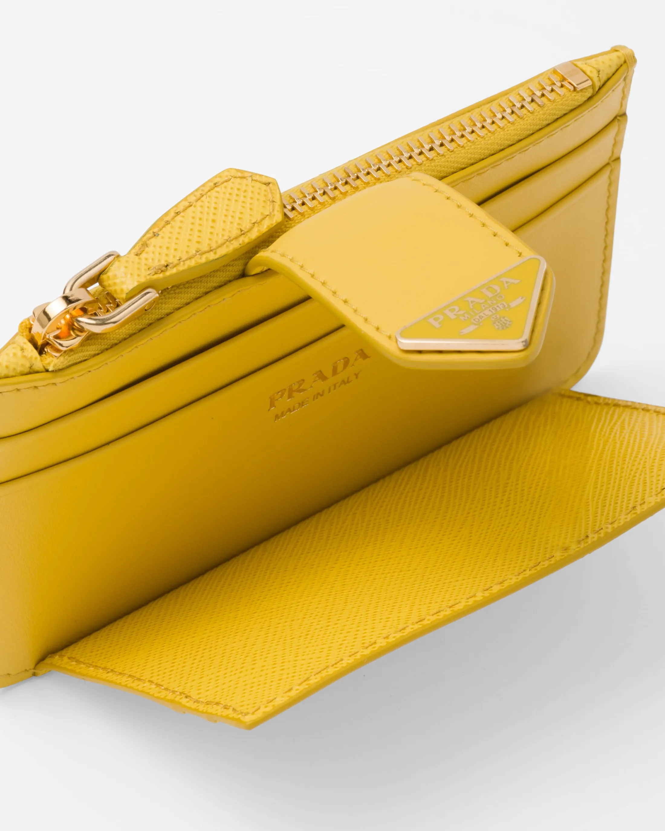 Prada Saffiano and smooth leather card holder Sunnyyellow Clearance