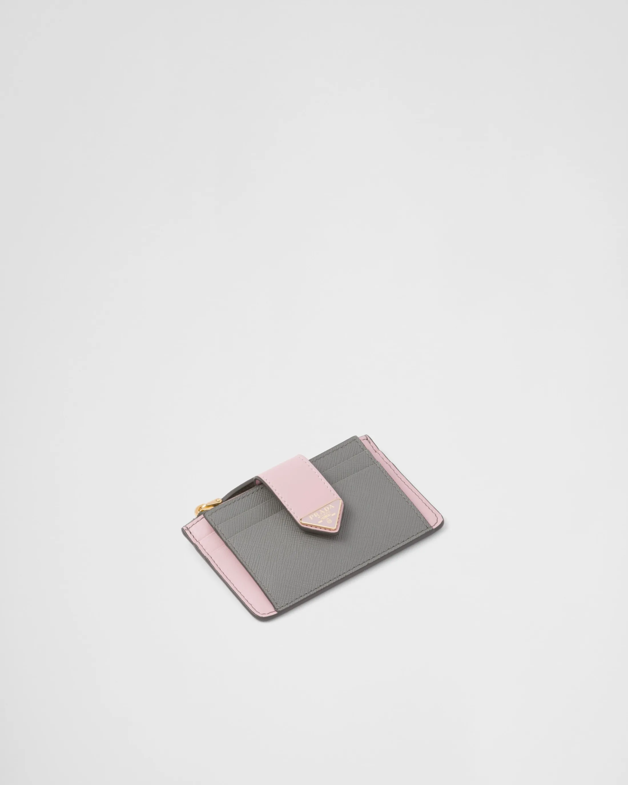 Prada Saffiano and smooth leather card holder Slategray/alabasterpink Discount