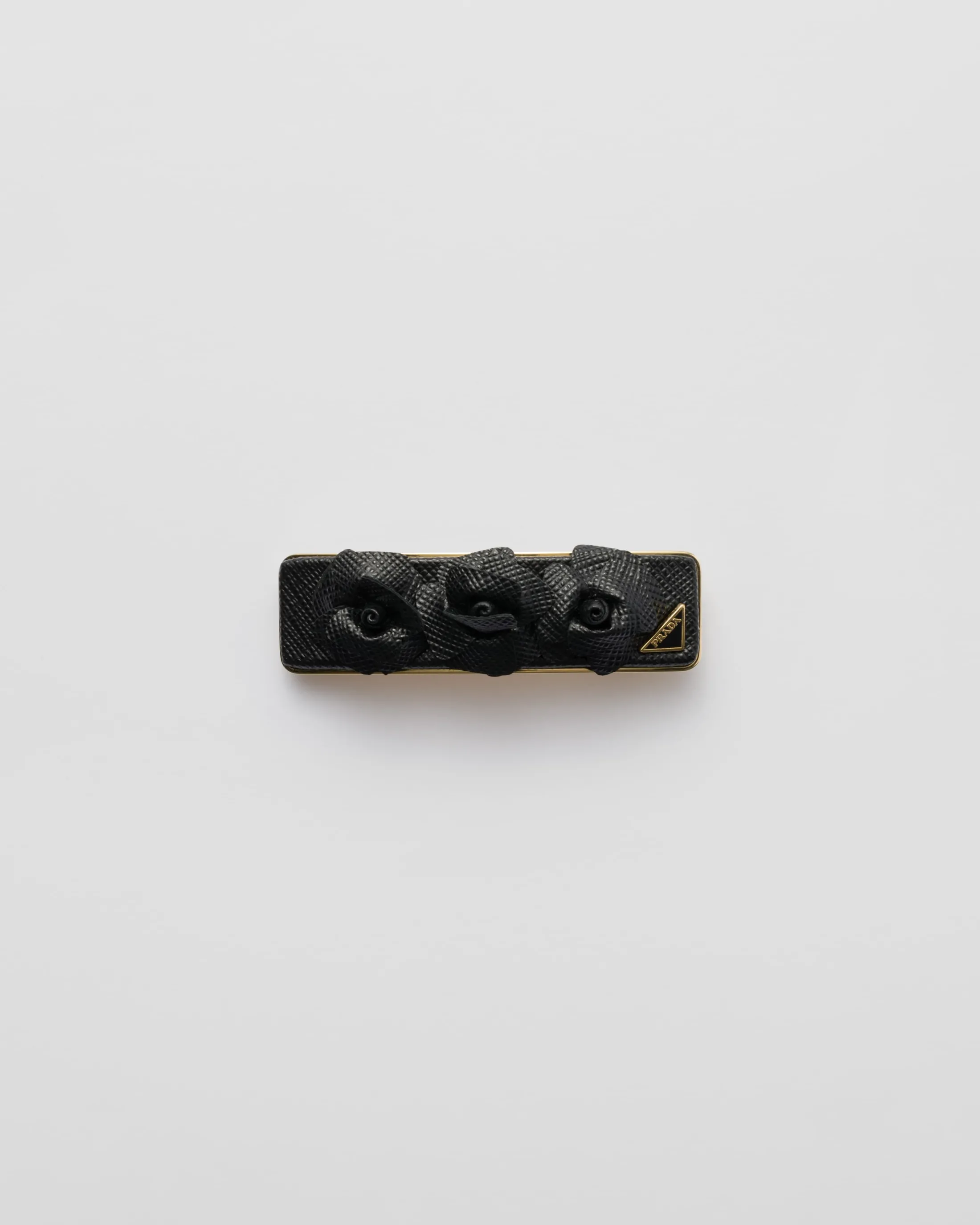 Prada Saffiano leather and metal hair clip Black Store