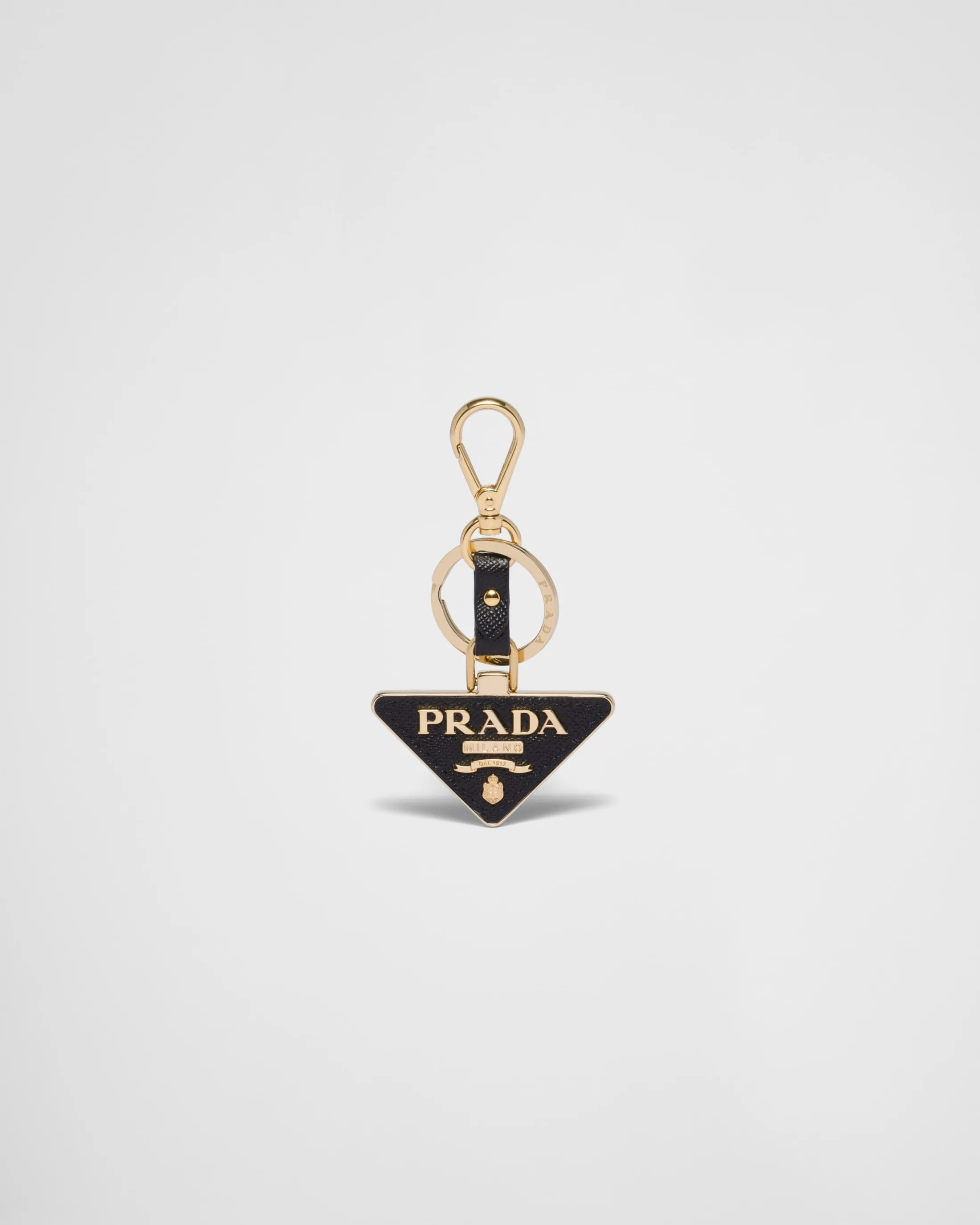 Prada Saffiano Leather and Metal Keychain Black Shop