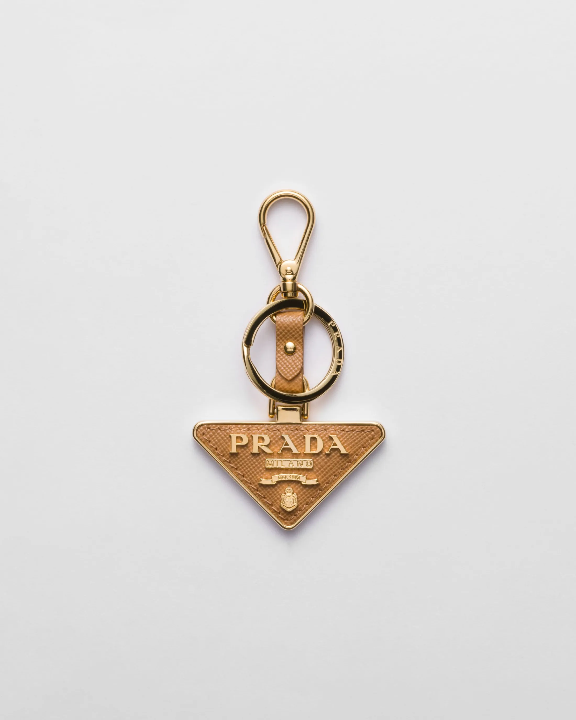 Prada Saffiano Leather and Metal Keychain Natural Best