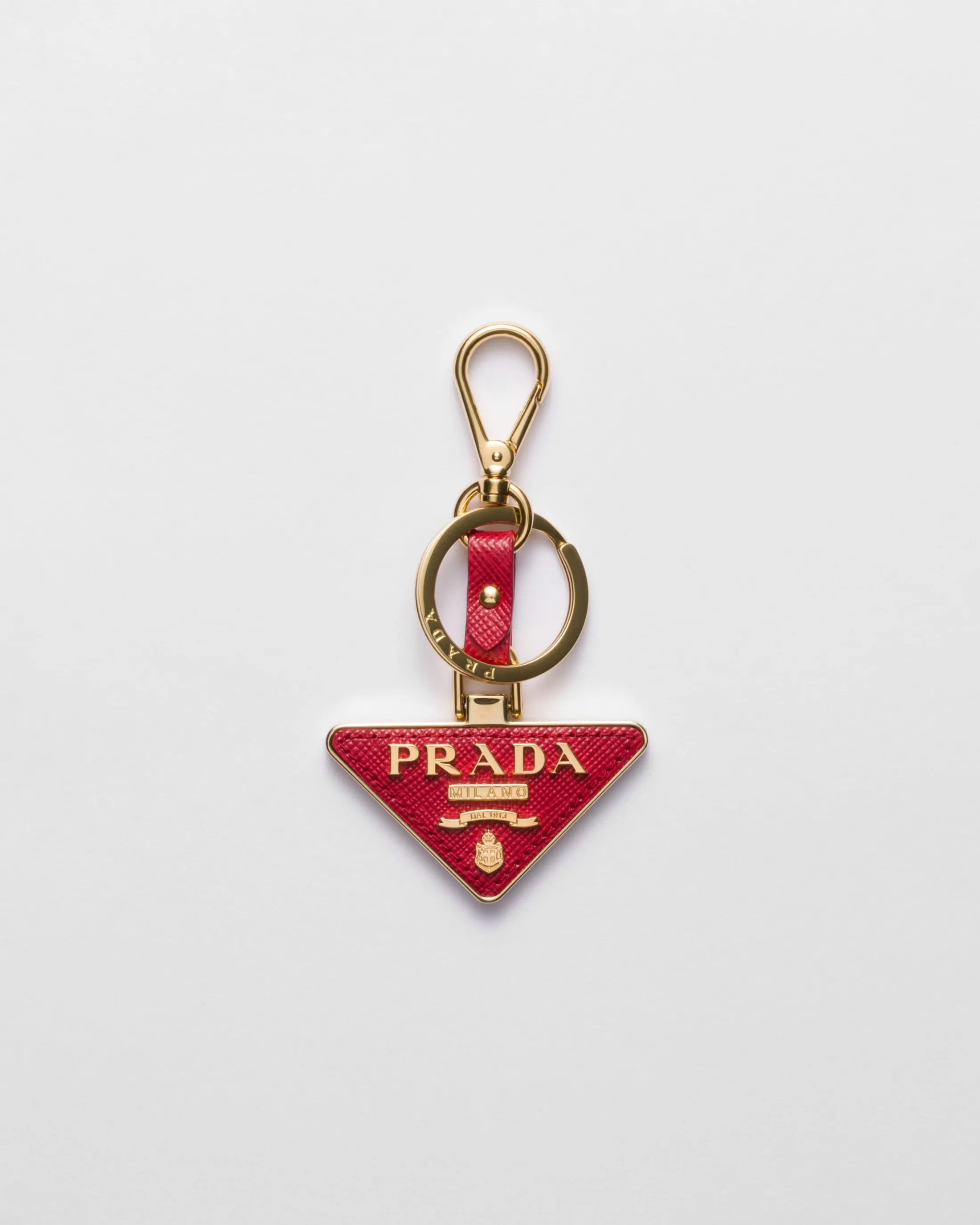 Prada Saffiano Leather and Metal Keychain Fieryred Cheap