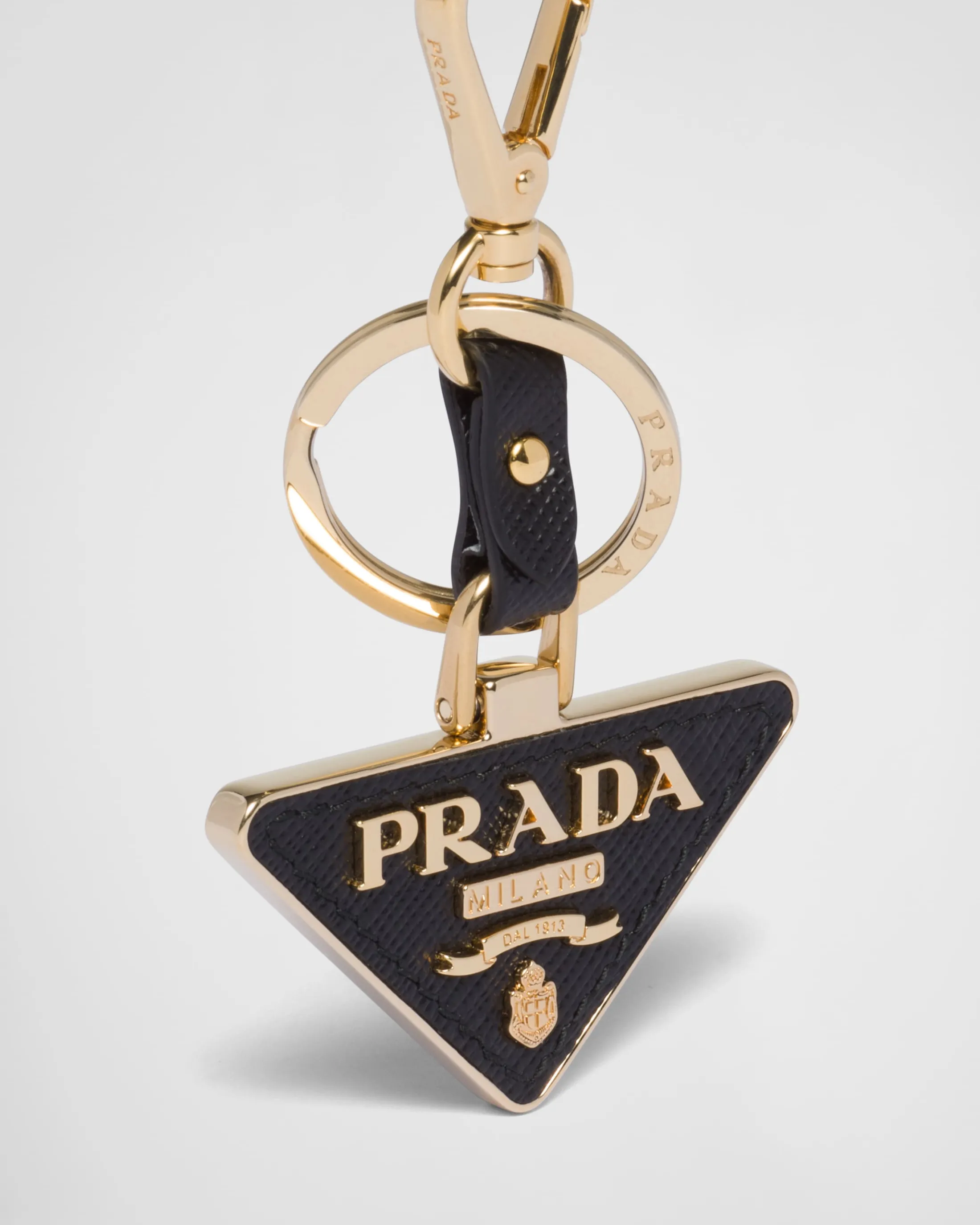 Prada Saffiano Leather and Metal Keychain Black Shop