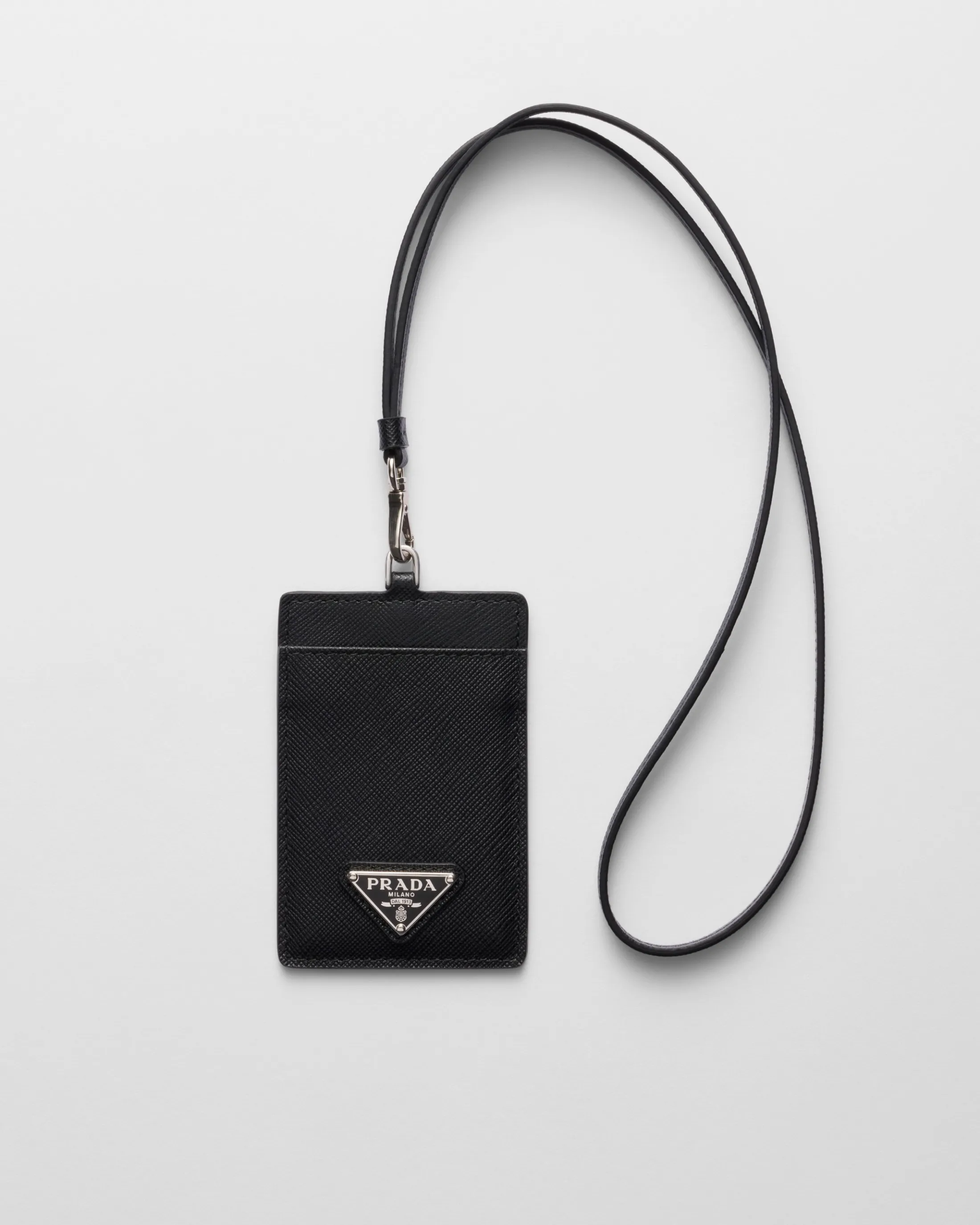 Prada Saffiano Leather Badge Holder Black Hot