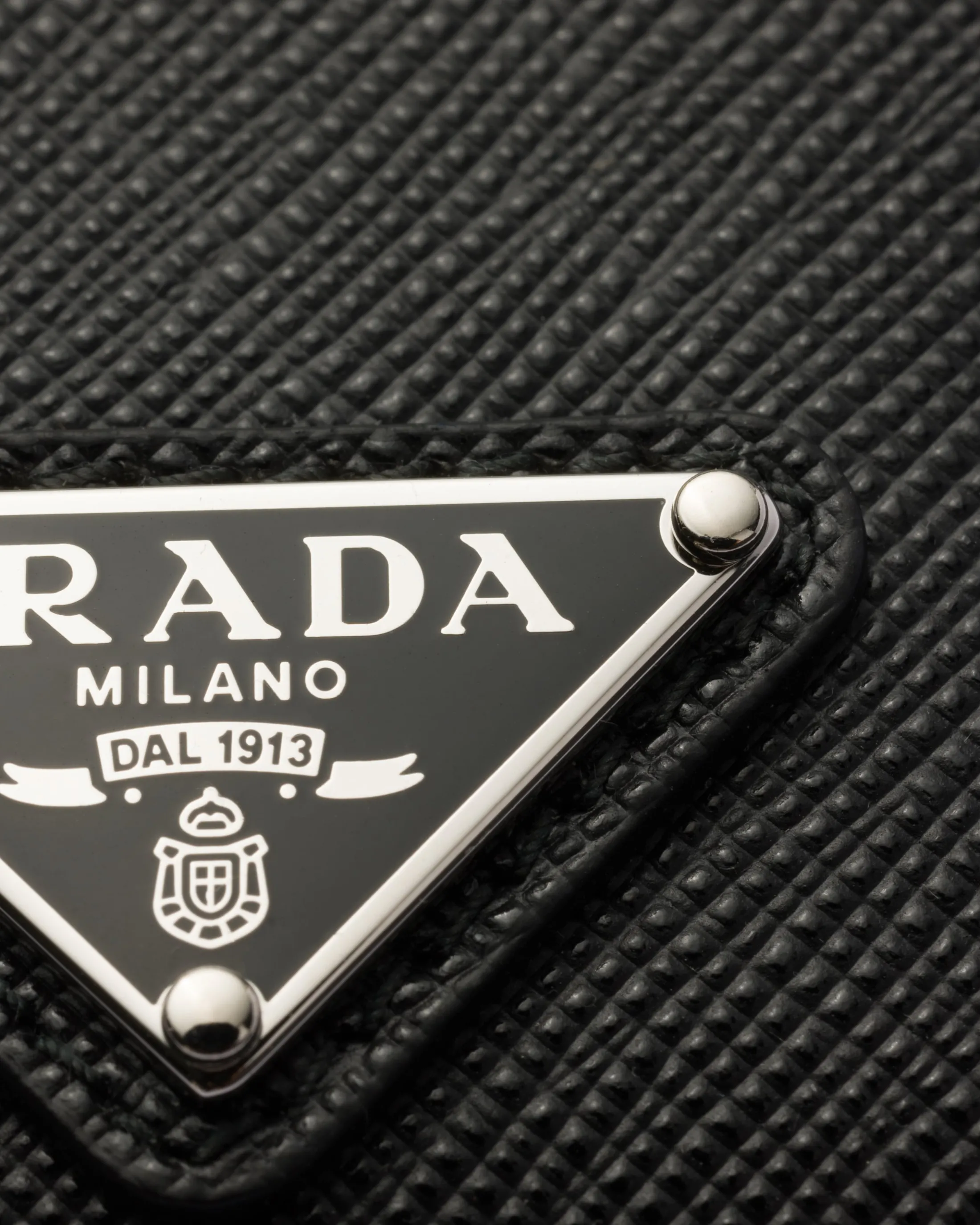 Prada Saffiano Leather Badge Holder Black Hot