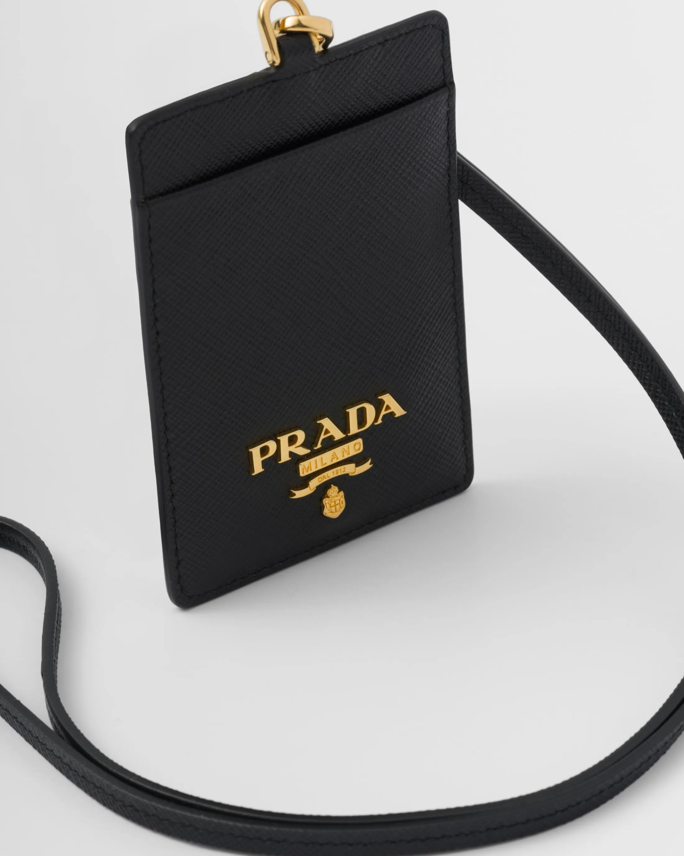 Prada Saffiano Leather Badge Holder Black Shop