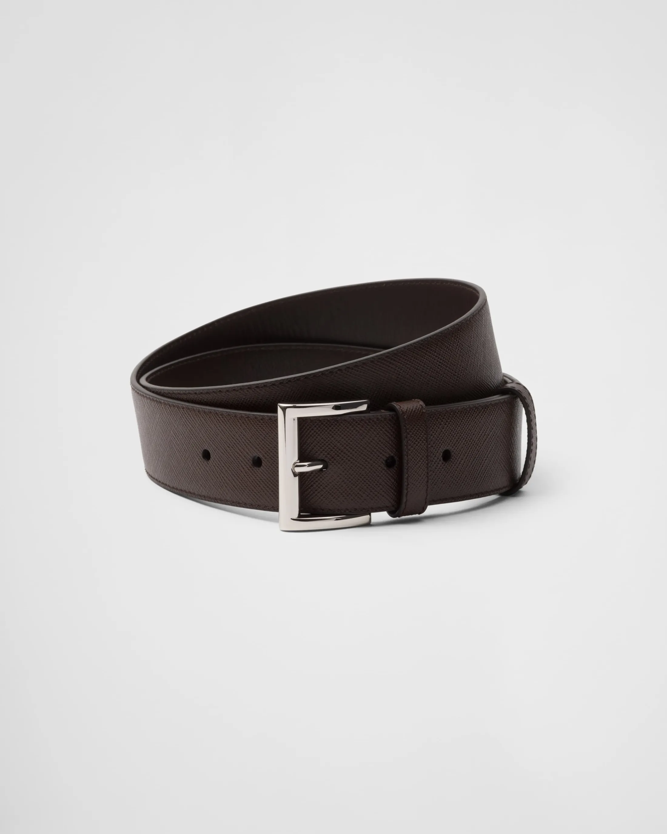 Prada Saffiano leather belt Coffee Cheap