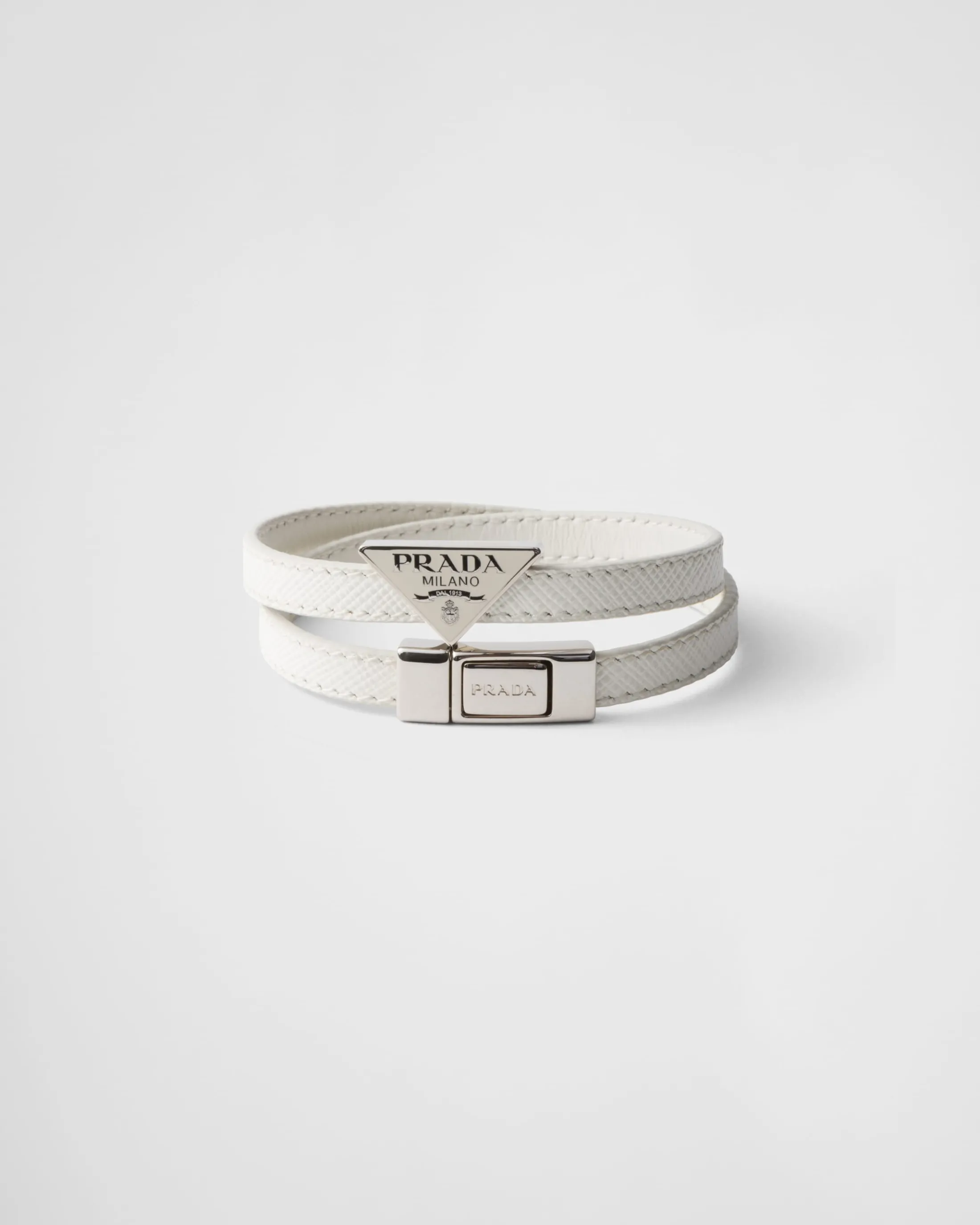 Prada Saffiano Leather Bracelet White Shop