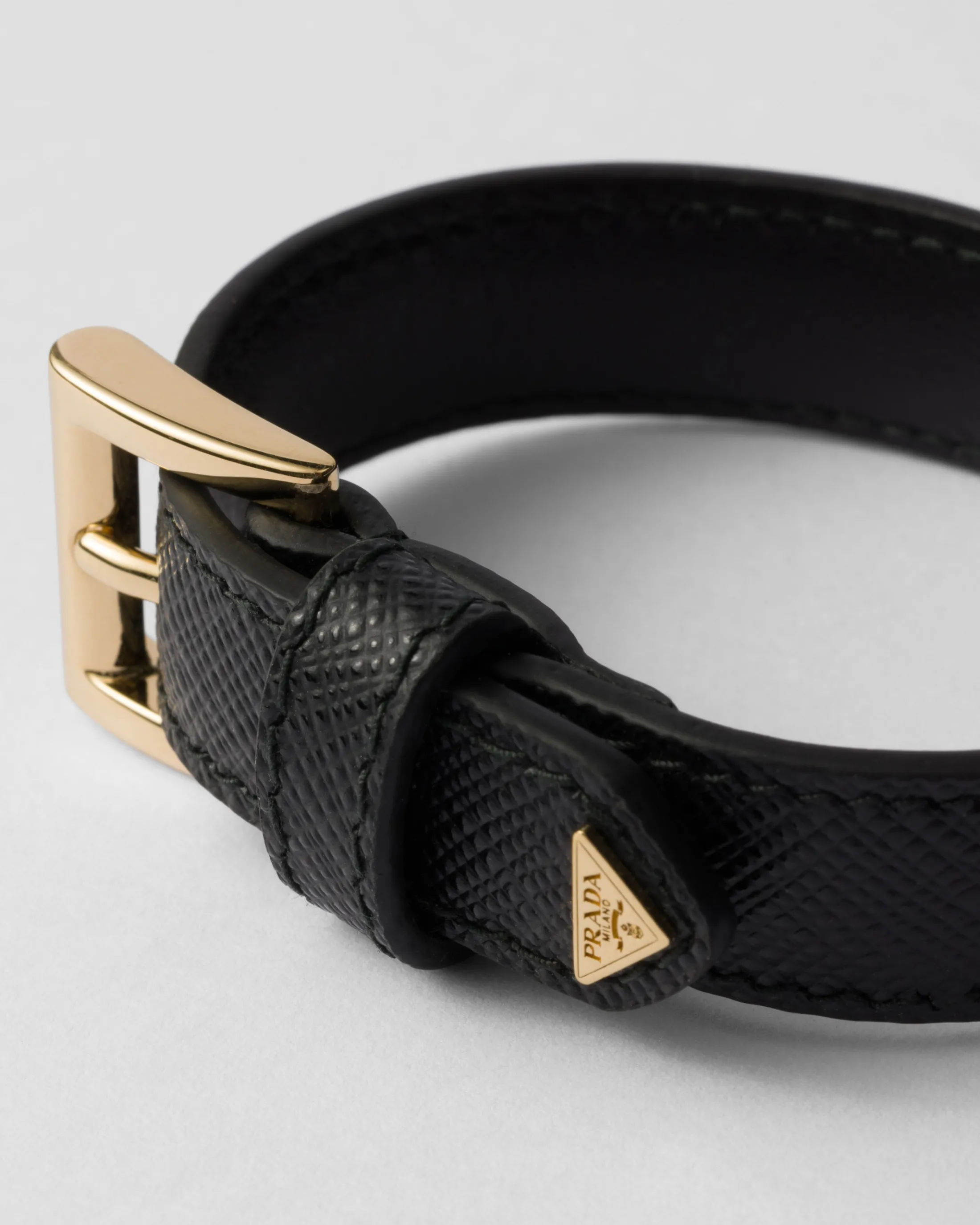 Prada Saffiano leather bracelet Black Cheap