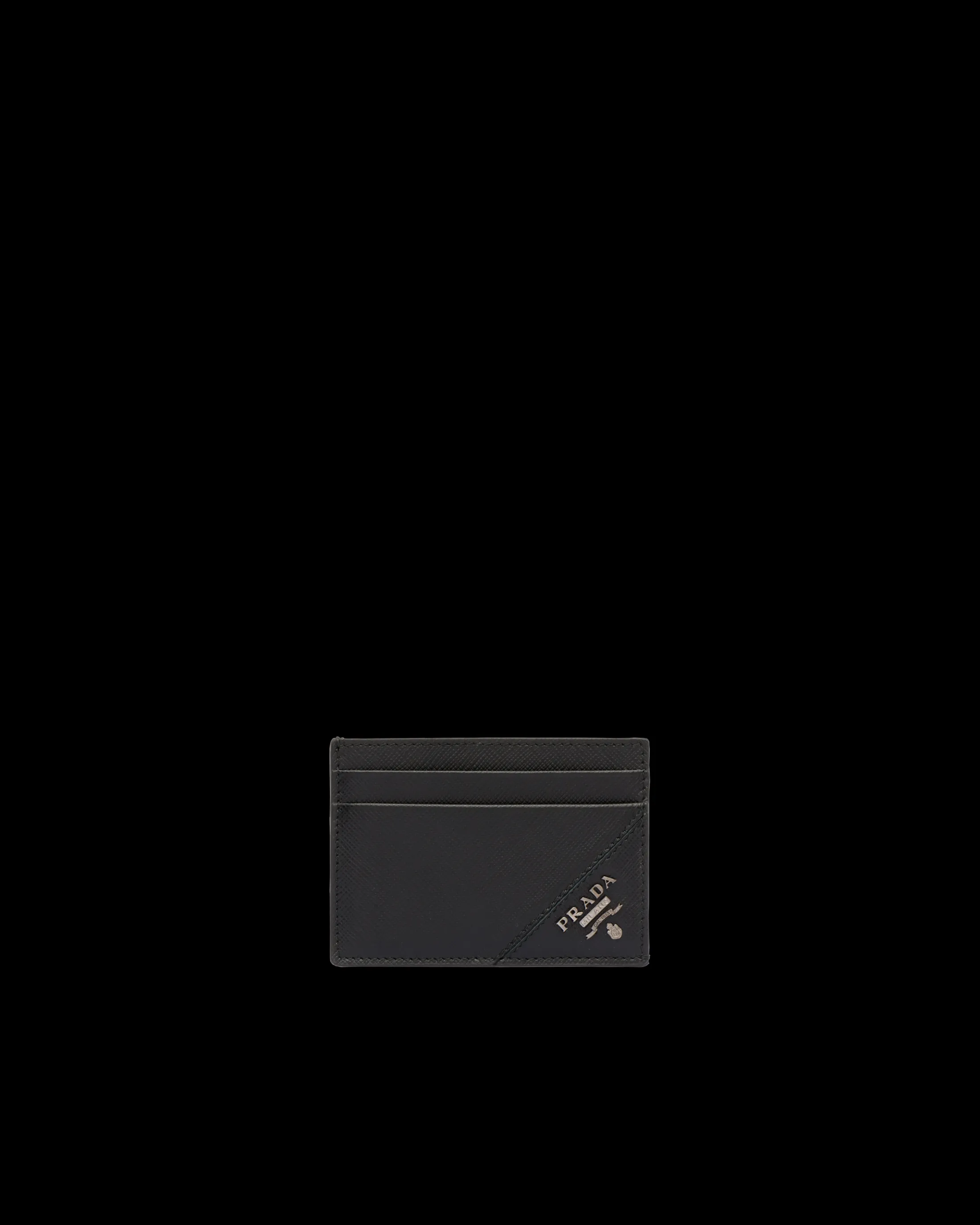 Prada Saffiano Leather Card Holder Black New