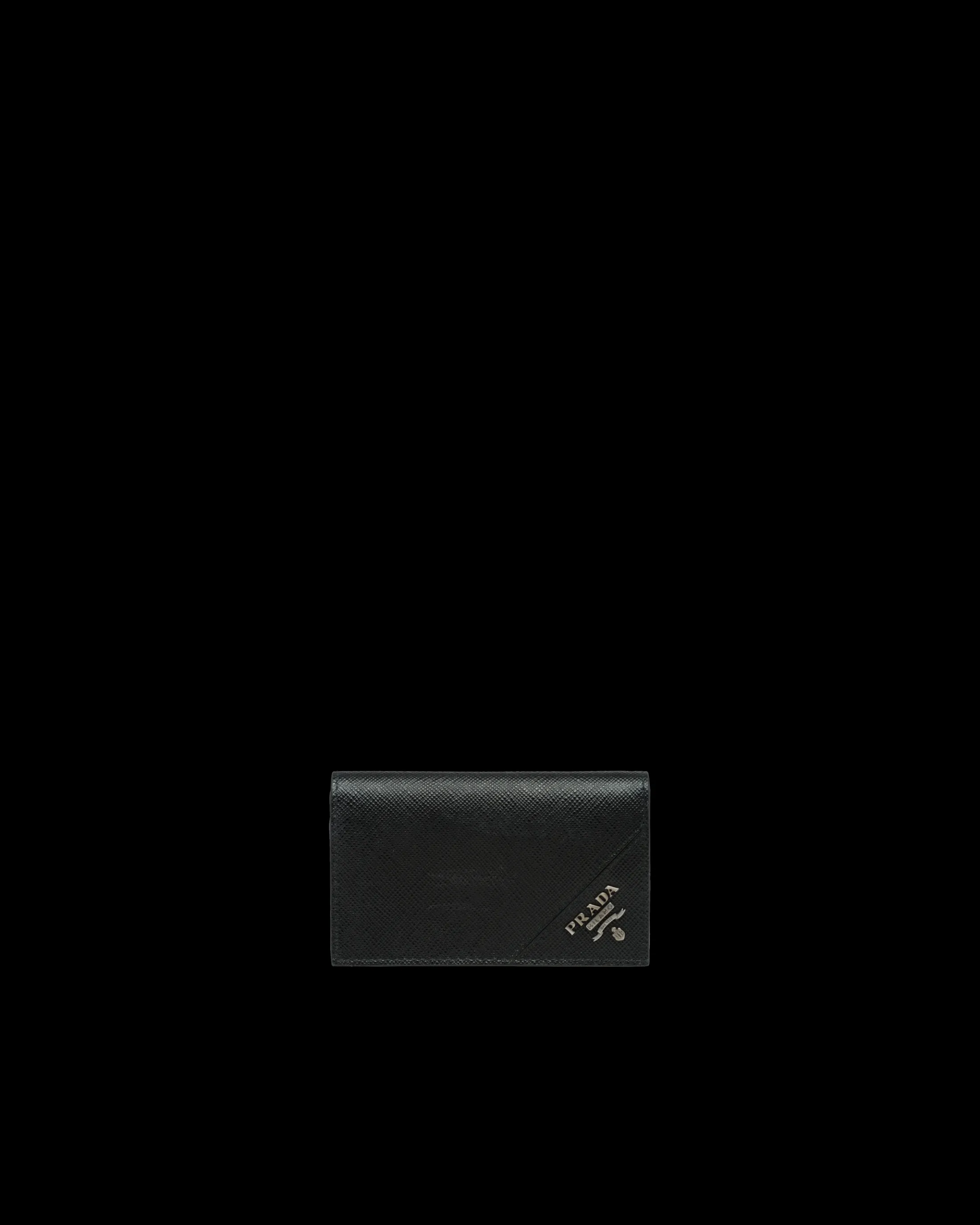 Prada Saffiano Leather Card Holder Black New