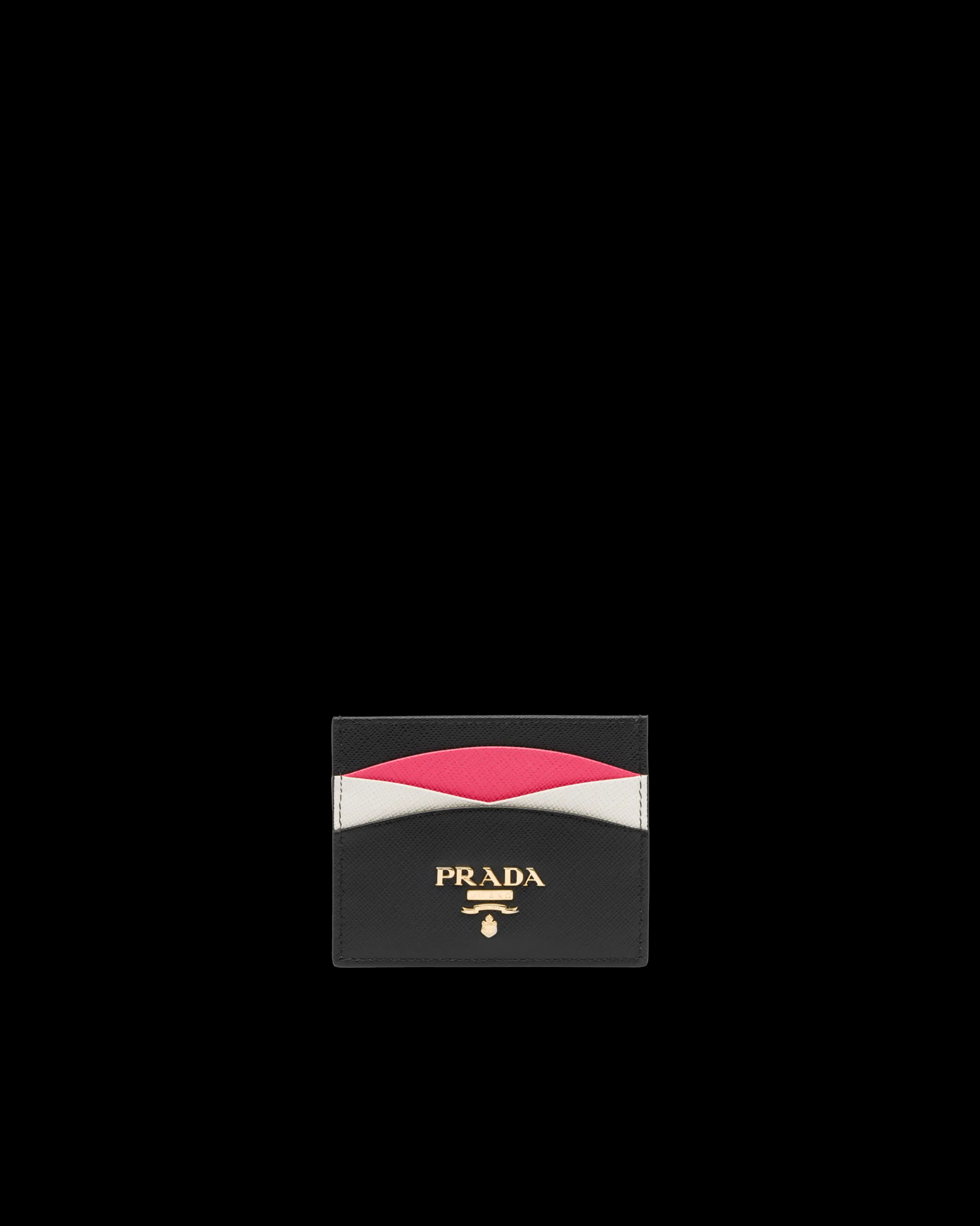 Prada Saffiano Leather Card Holder Black/hibiscus Outlet