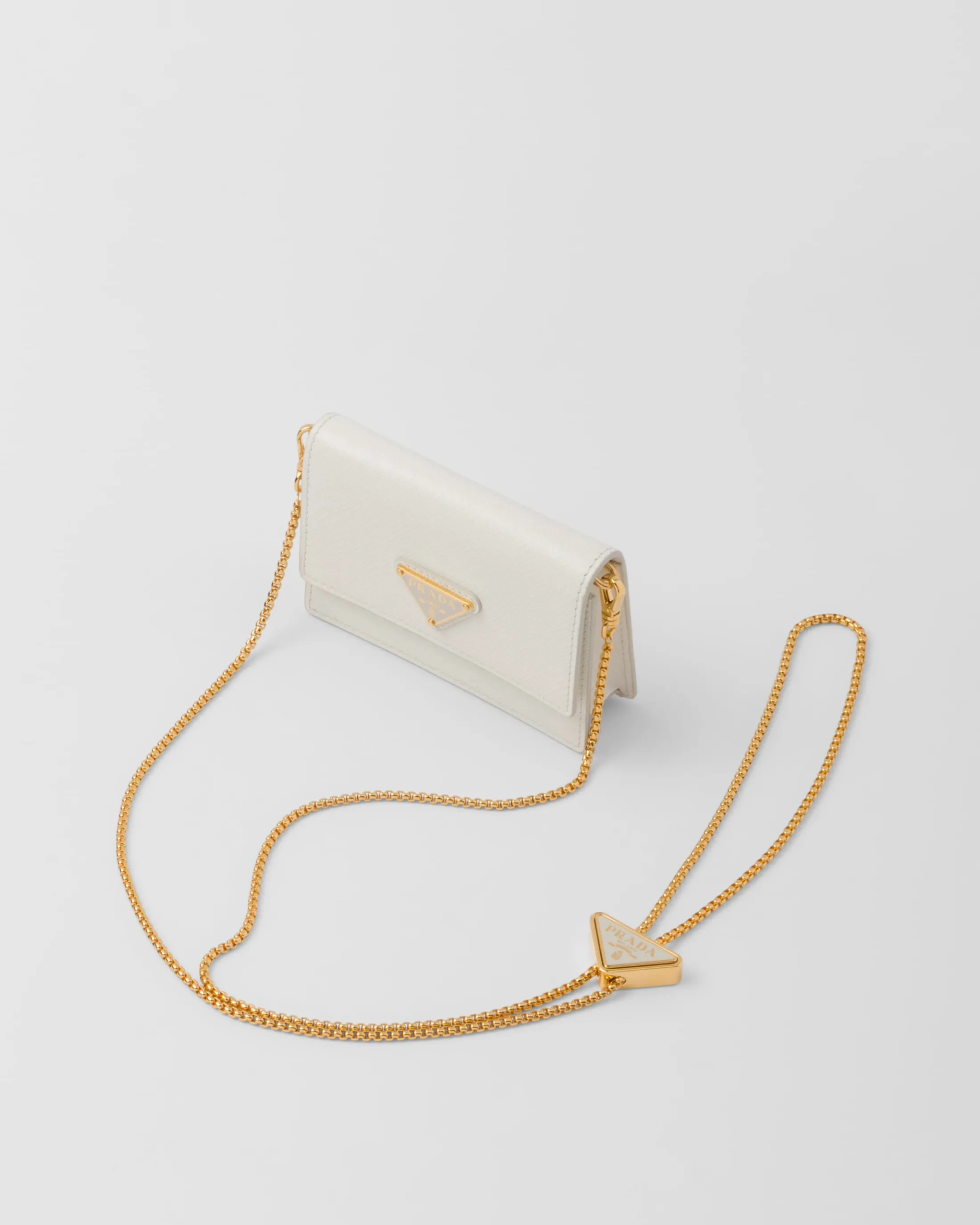 Prada Saffiano leather card holder with shoulder strap White Flash Sale