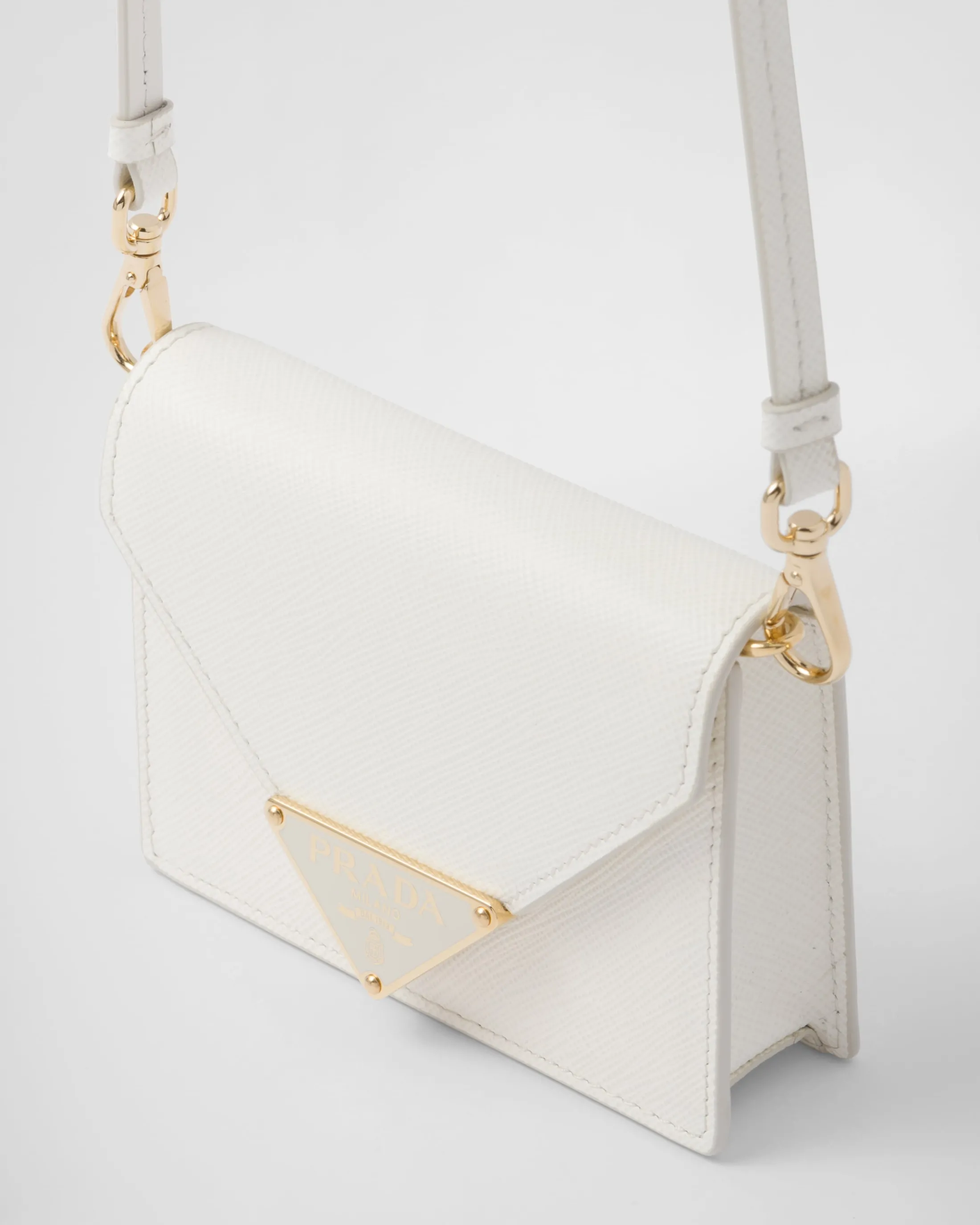 Prada Saffiano leather card holder with shoulder strap White Fashion