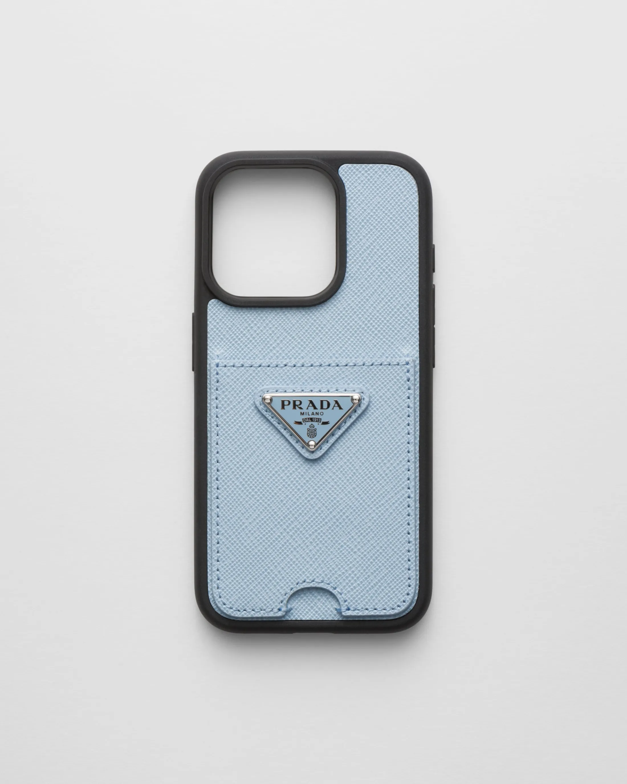 Prada Saffiano leather cover for iPhone 15 Pro Paleblue Store