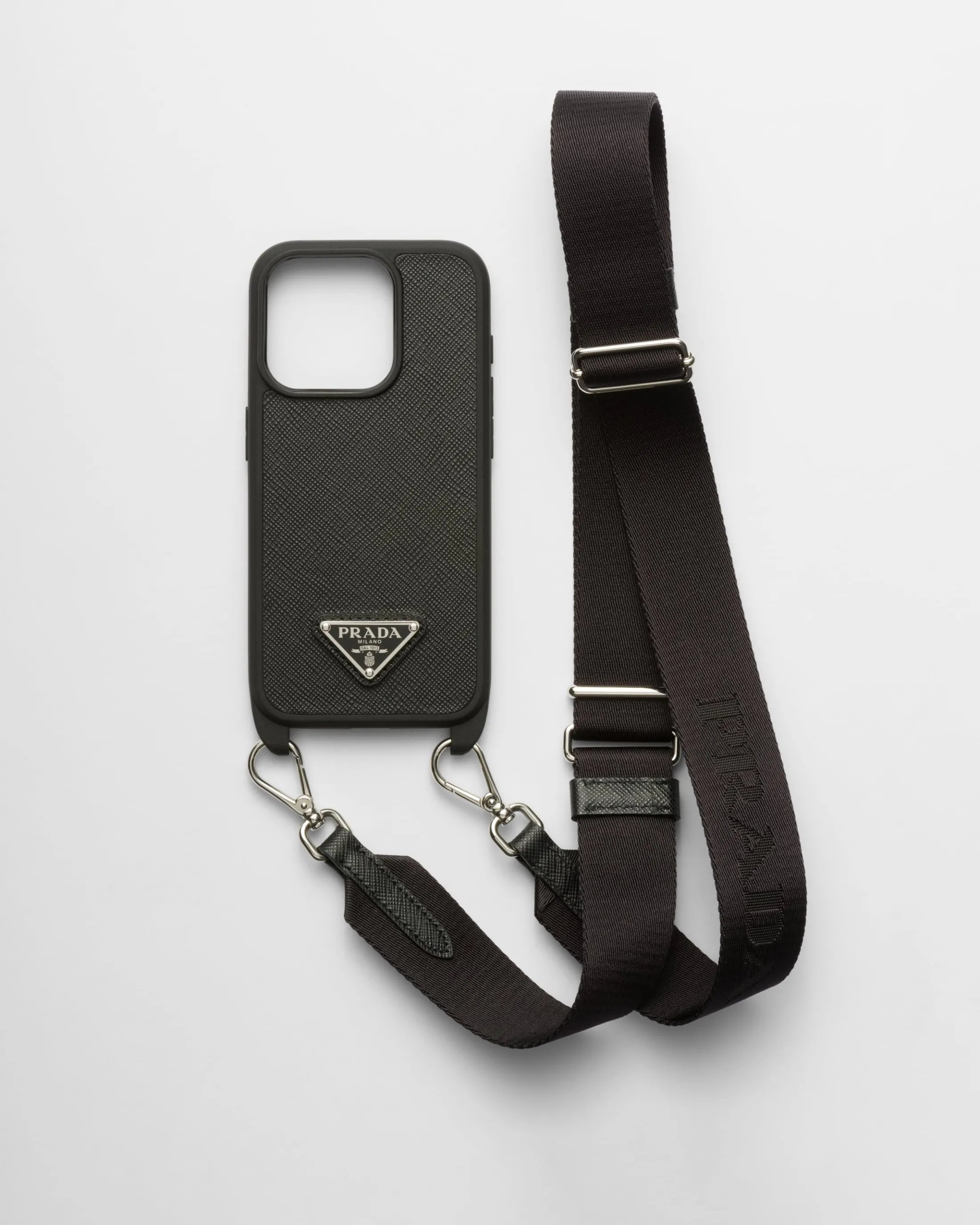 Prada Saffiano leather cover for iPhone 15 Pro Black Best Sale