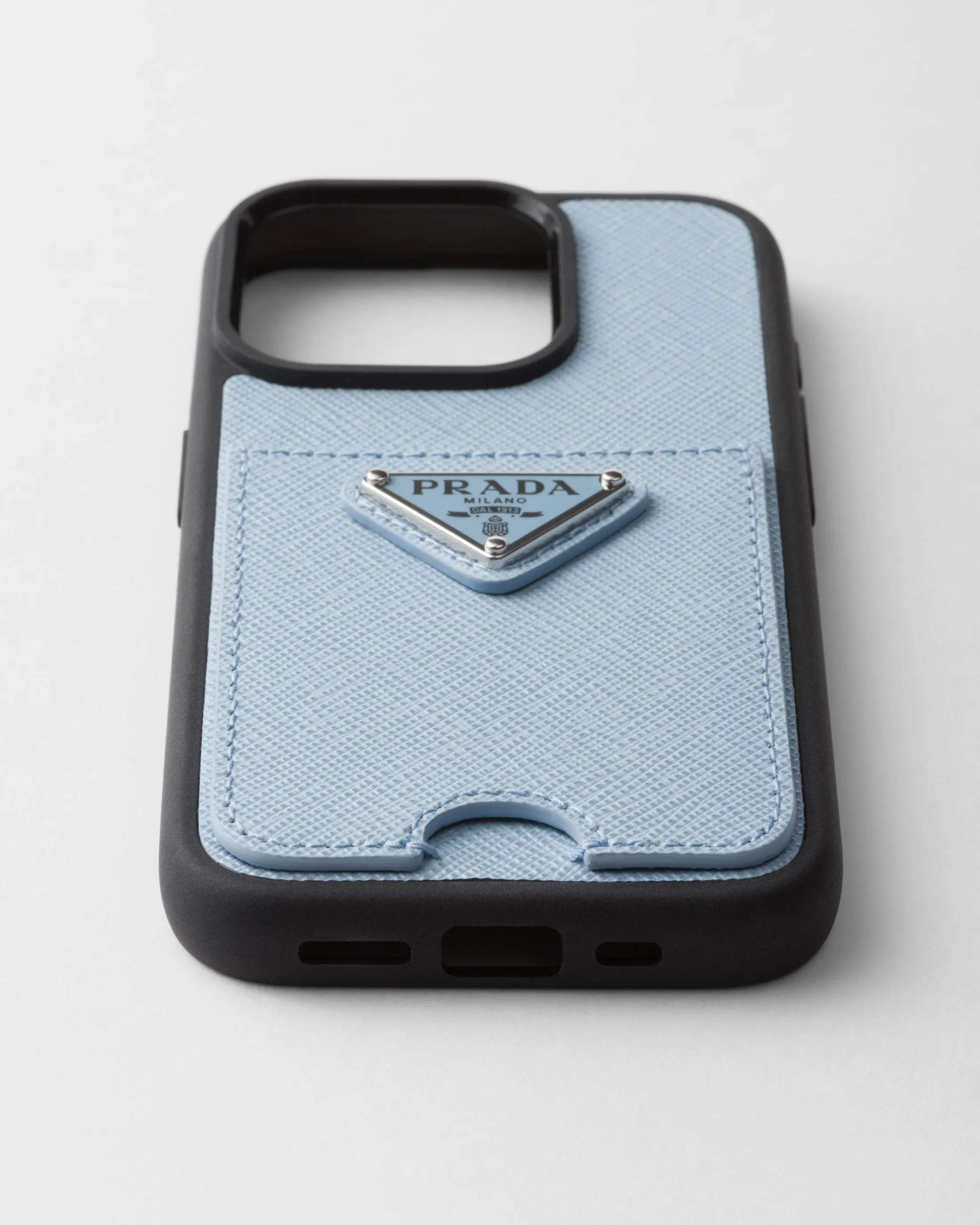 Prada Saffiano leather cover for iPhone 15 Pro Paleblue Store