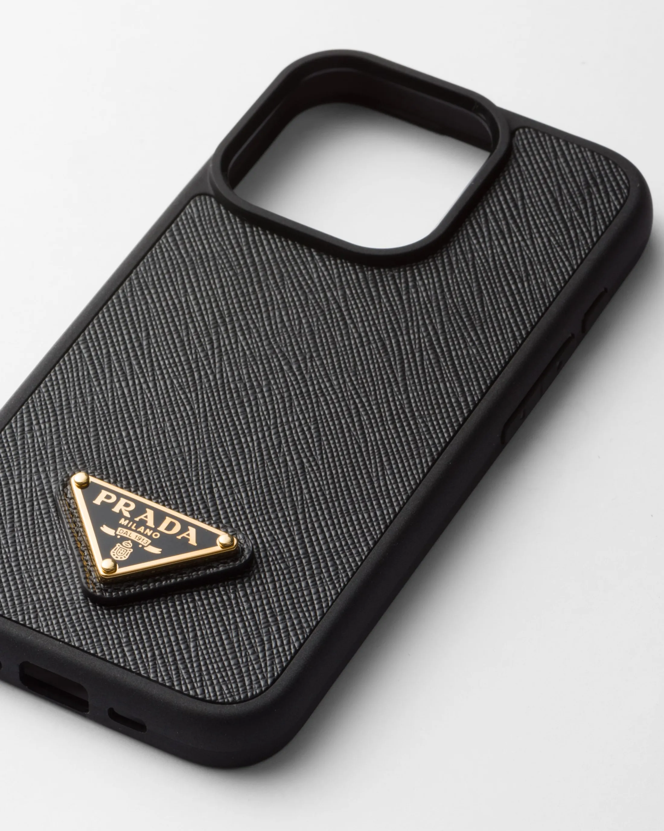 Prada Saffiano leather cover for iPhone 15 Pro Black Hot