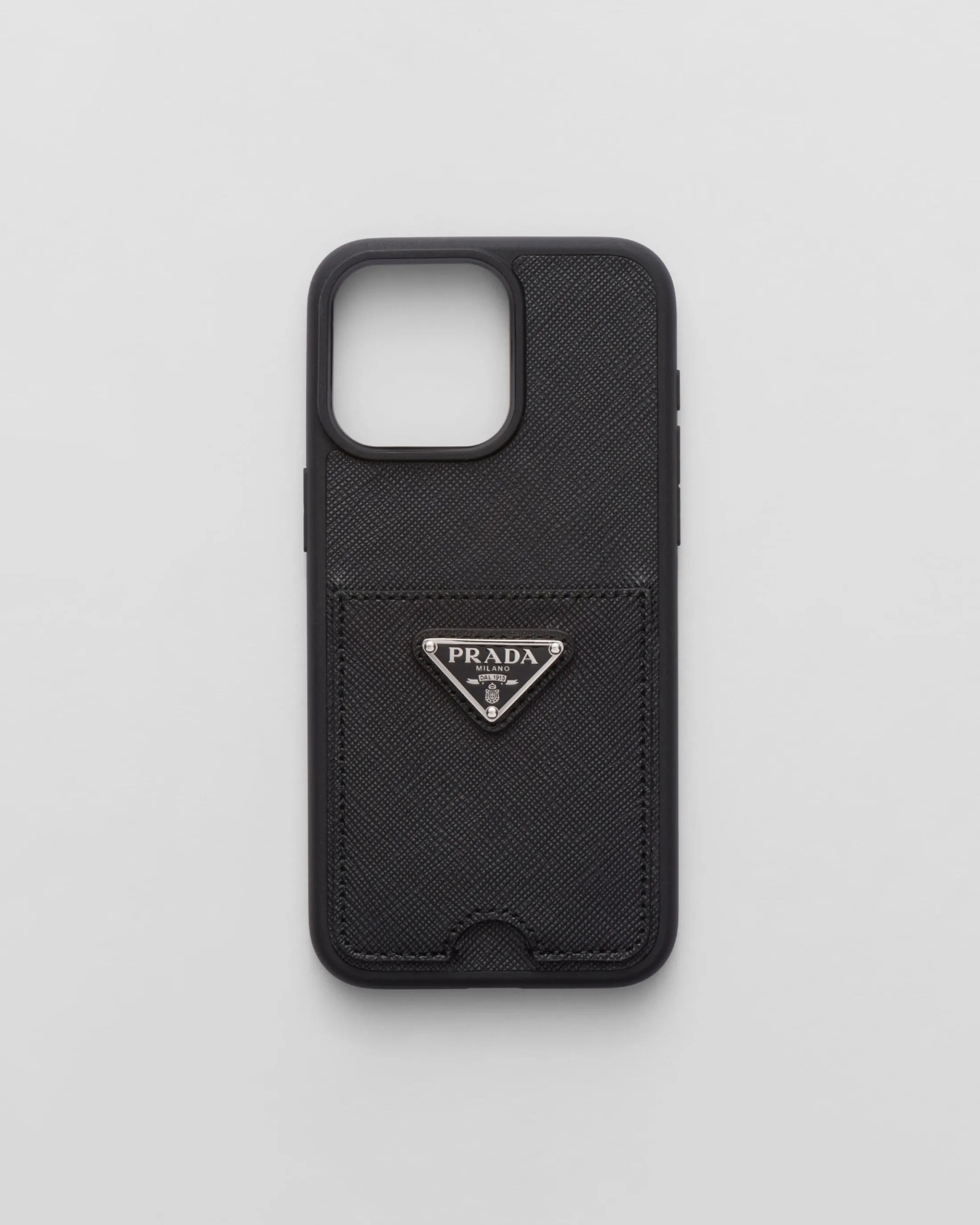 Prada Saffiano leather cover for iPhone 15 Pro Max Black Best Sale