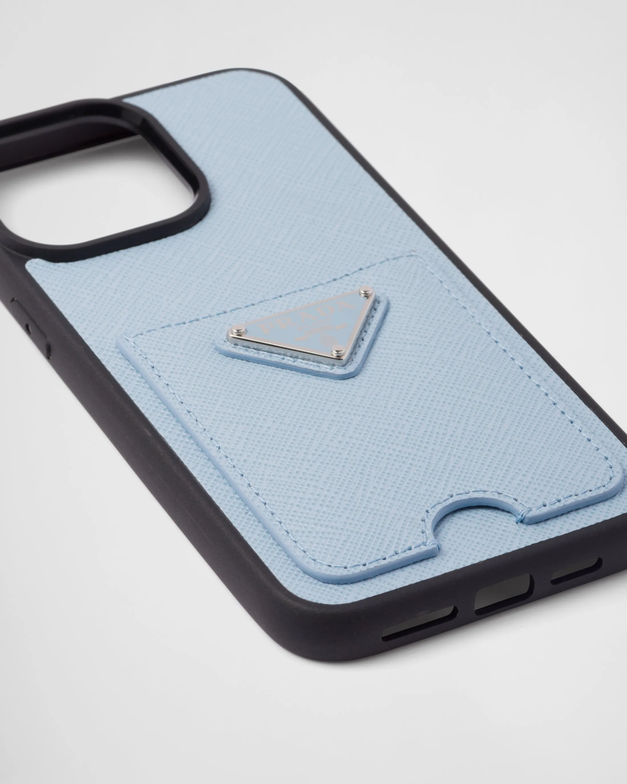 Prada Saffiano leather cover for iPhone 14 Pro Max Paleblue Flash Sale