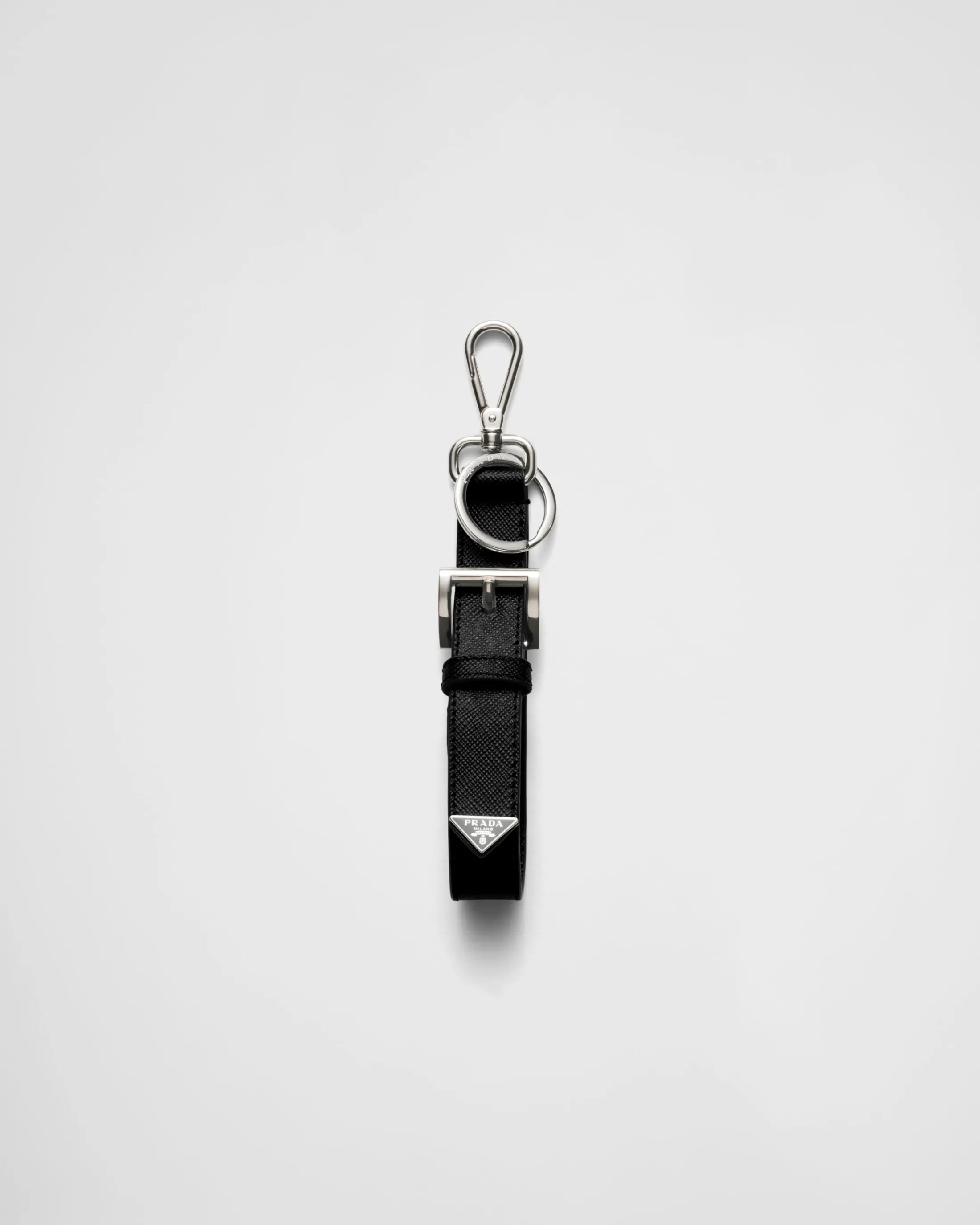 Prada Saffiano leather key ring Black Fashion