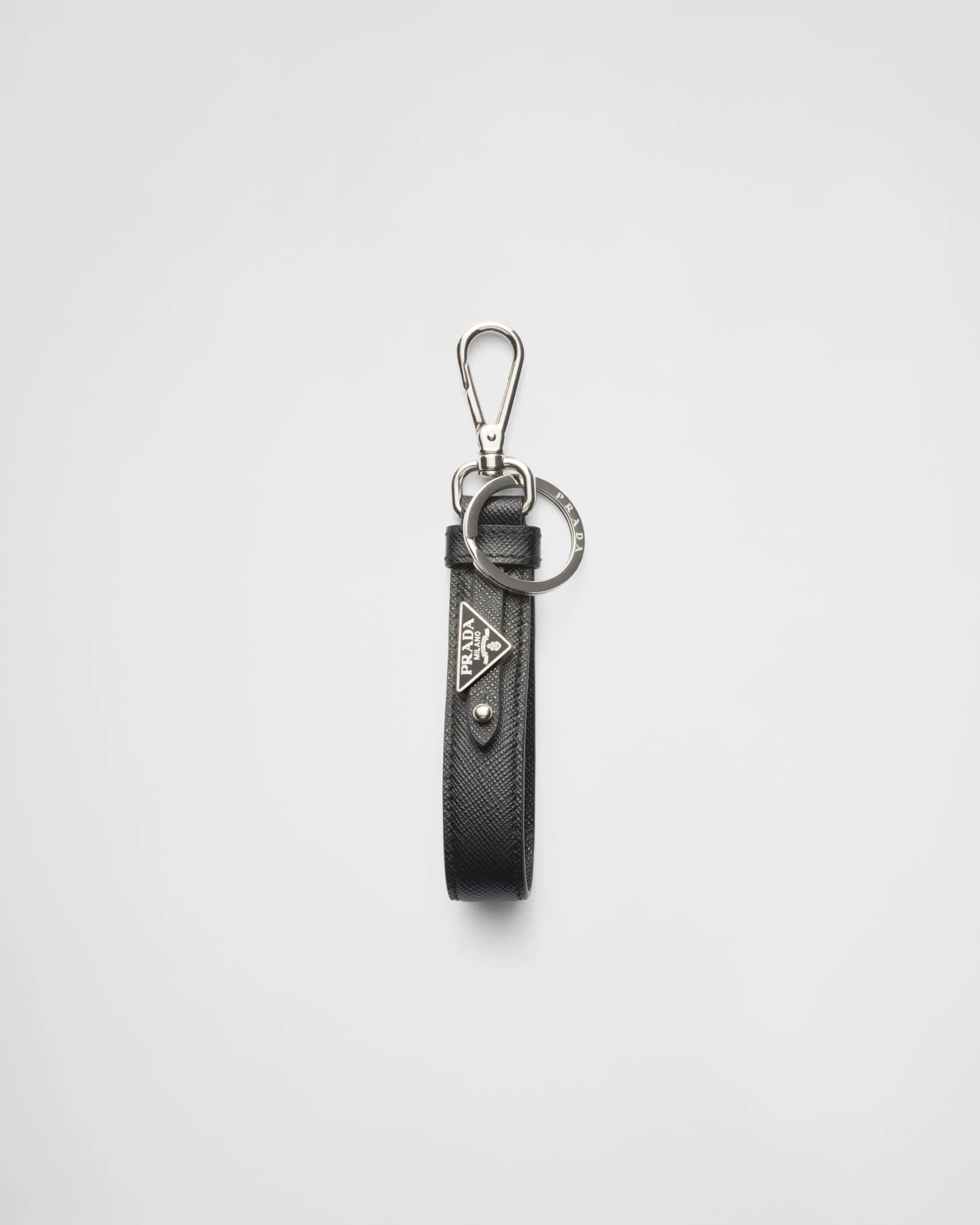 Prada Saffiano leather keychain Black Flash Sale