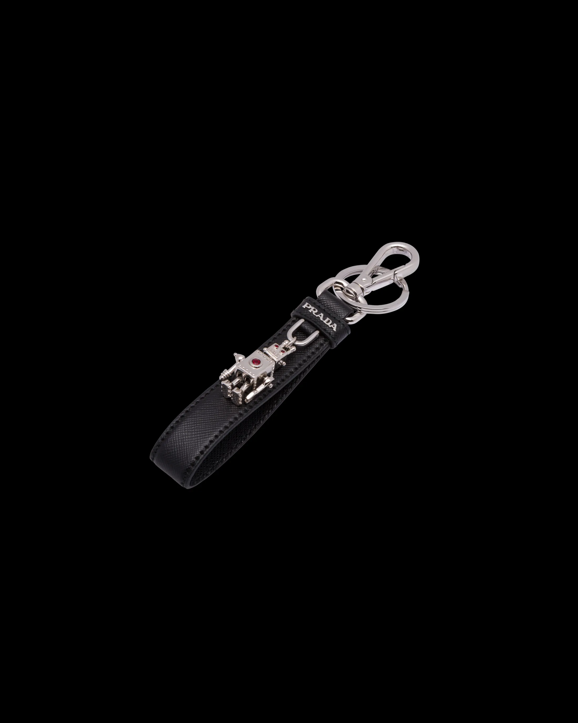 Prada Saffiano Leather Keychain Black Fashion