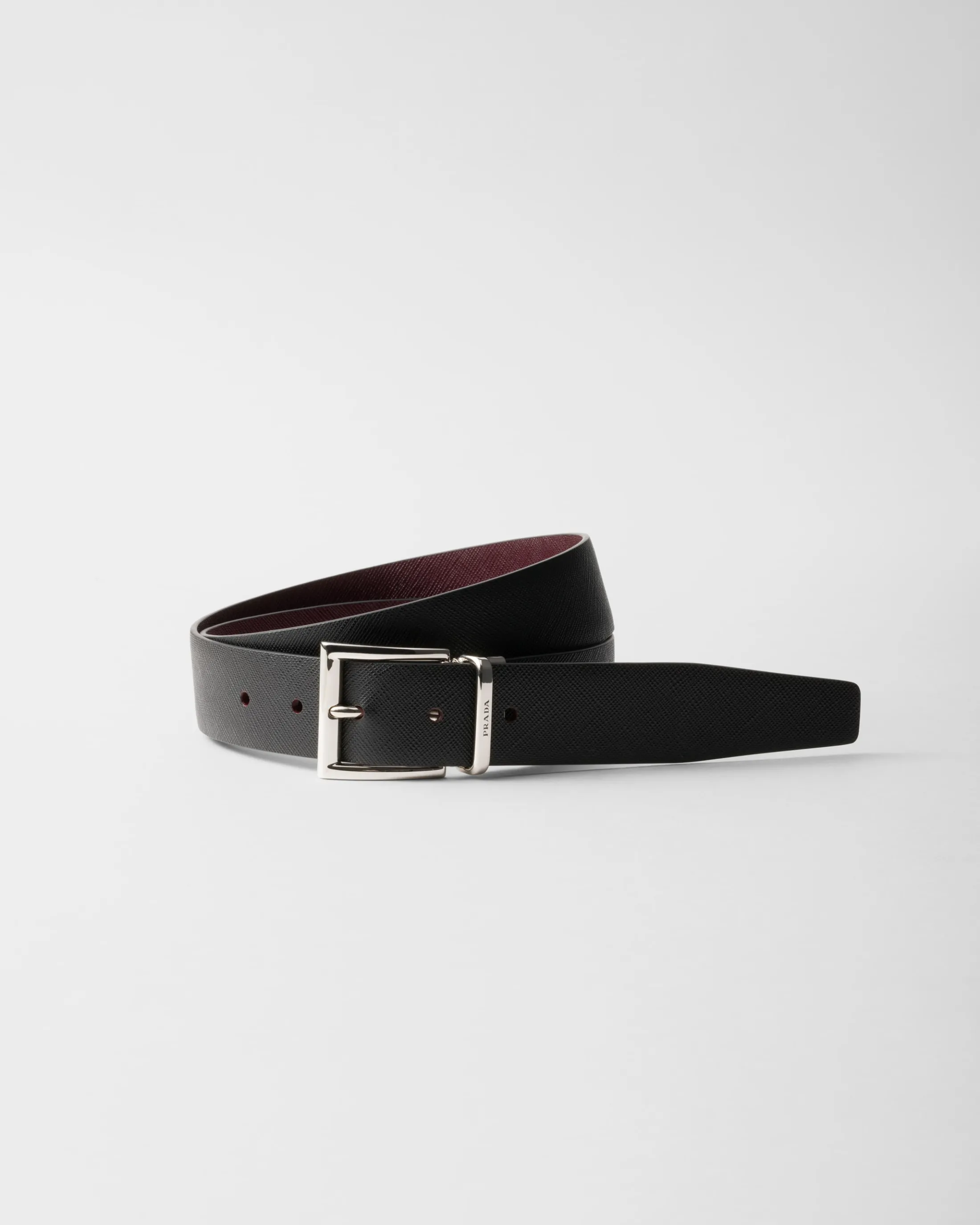 Prada Saffiano Leather Reversible Belt Black/garnet Best